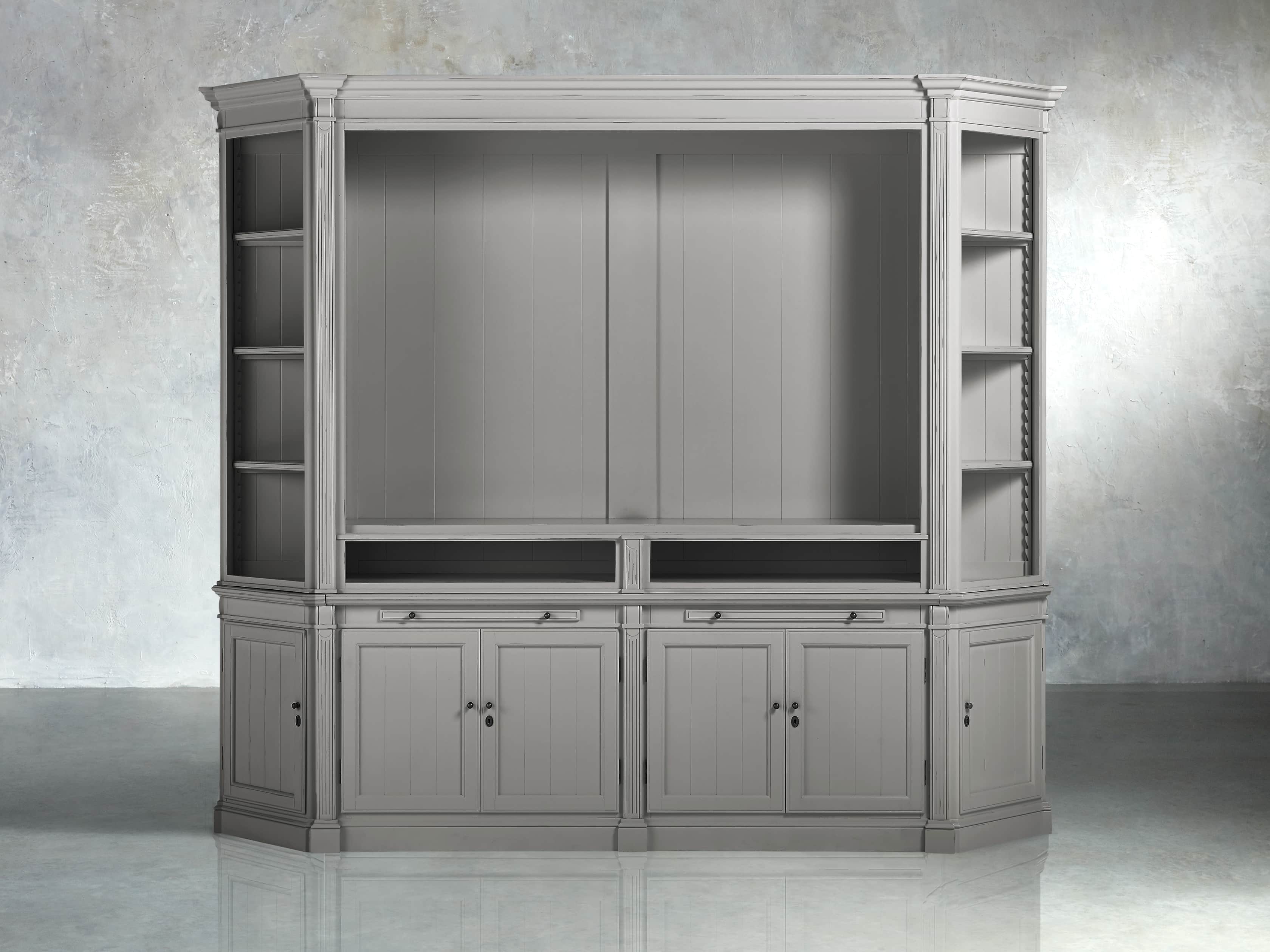 View the Athens Modular Media Cabinet with Two Angled Bookcases | Variant: STRATUS