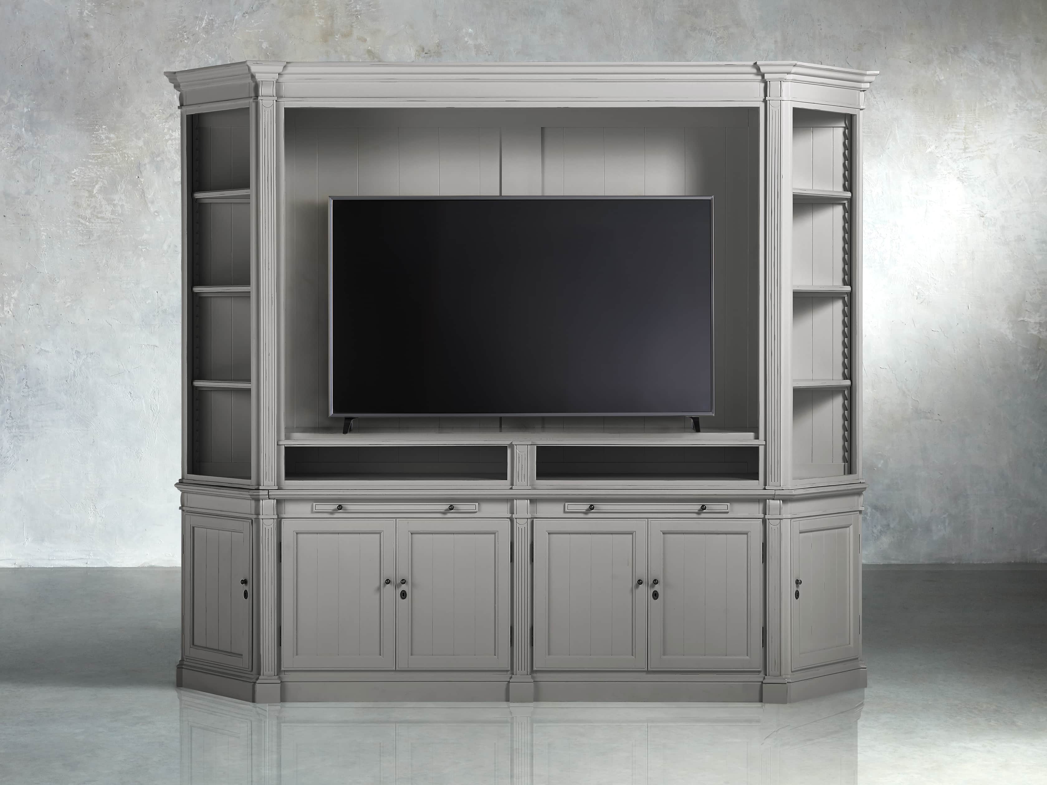Athens Modular Media Cabinet with Angled Bookcases in Stratus, slide 5 of 5