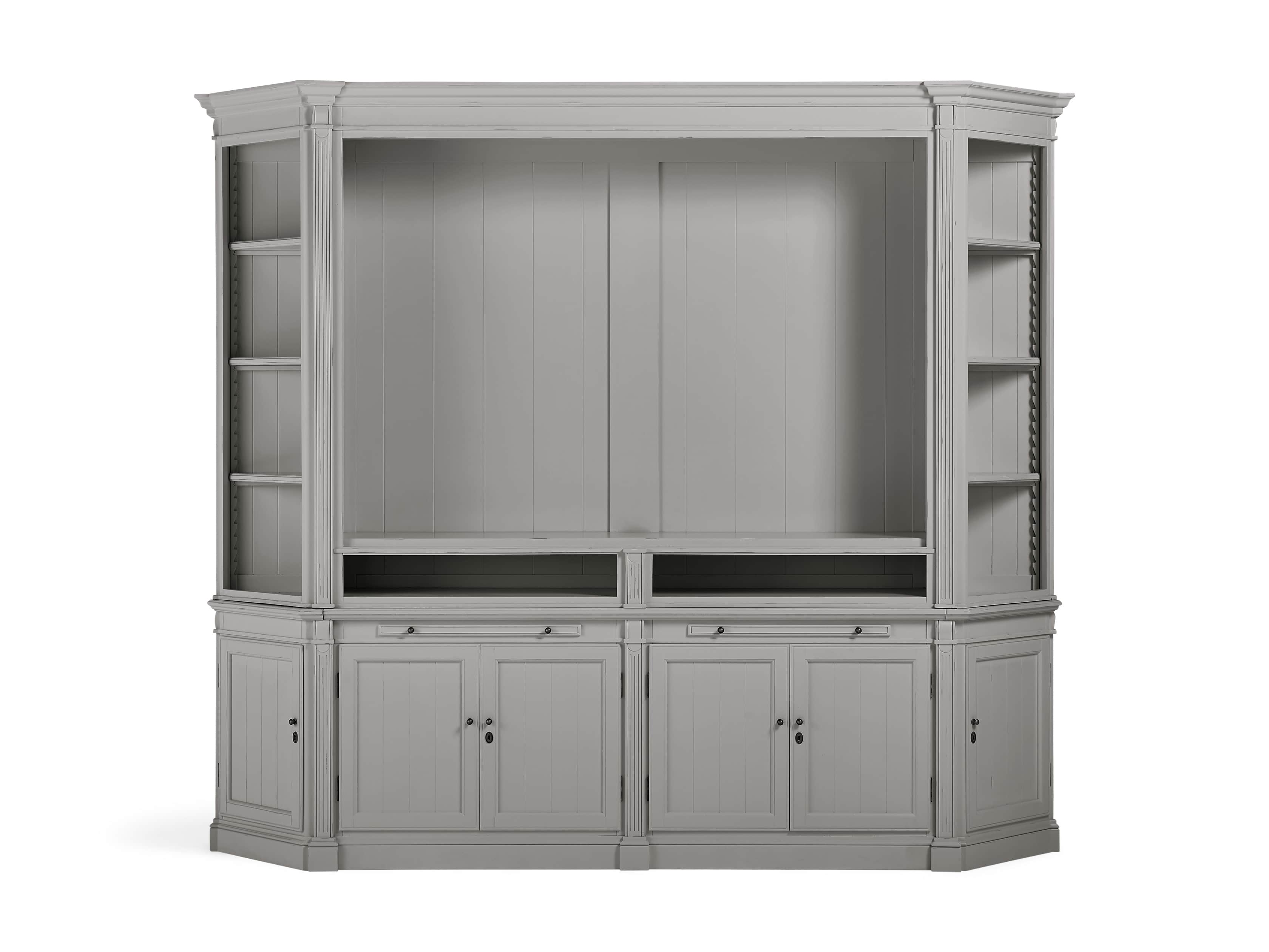 Athens Modular Media Cabinet with Angled Bookcases in Stratus, slide 2 of 5