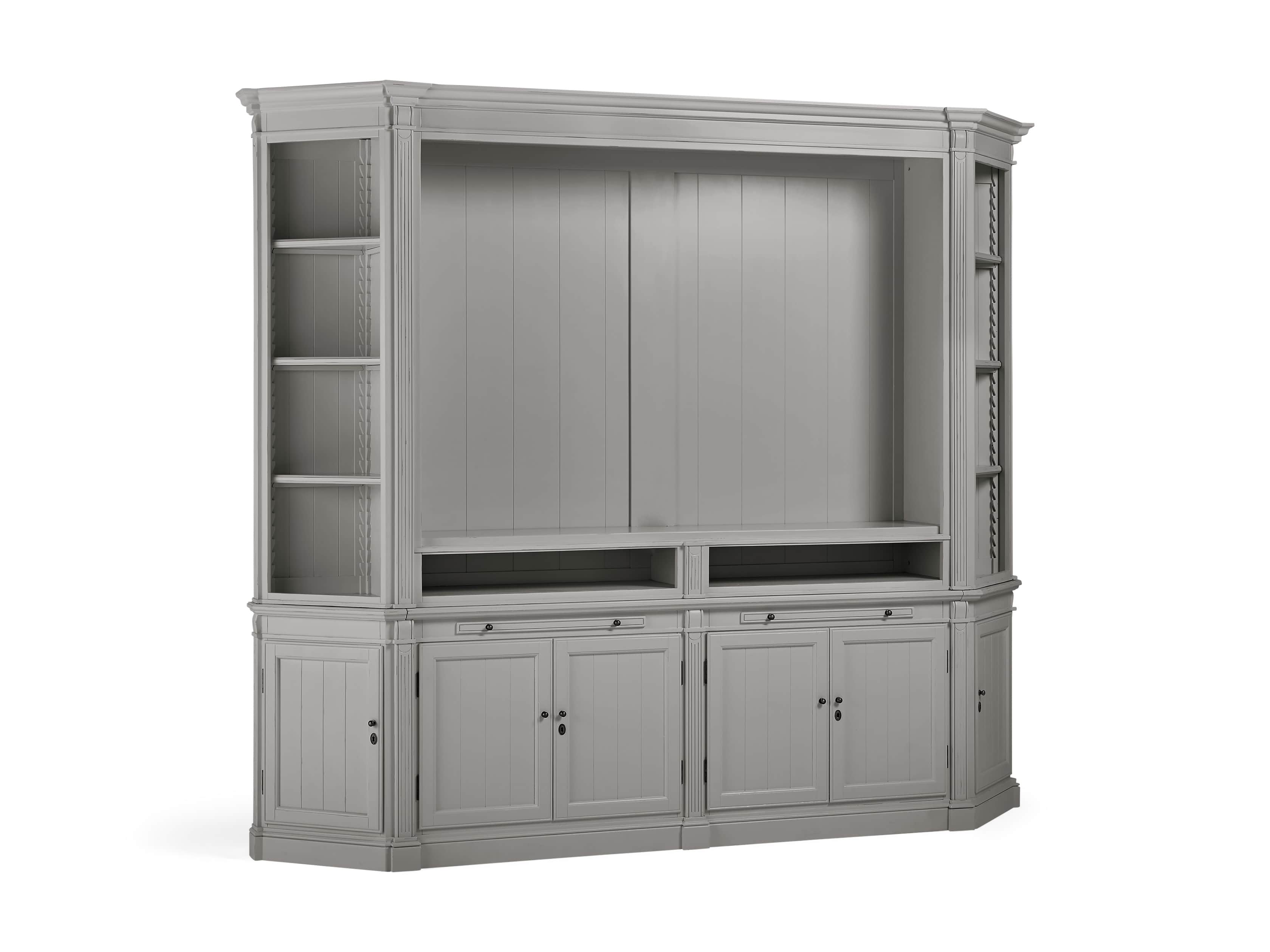 Athens Modular Media Cabinet with Angled Bookcases in Stratus, slide 3 of 5