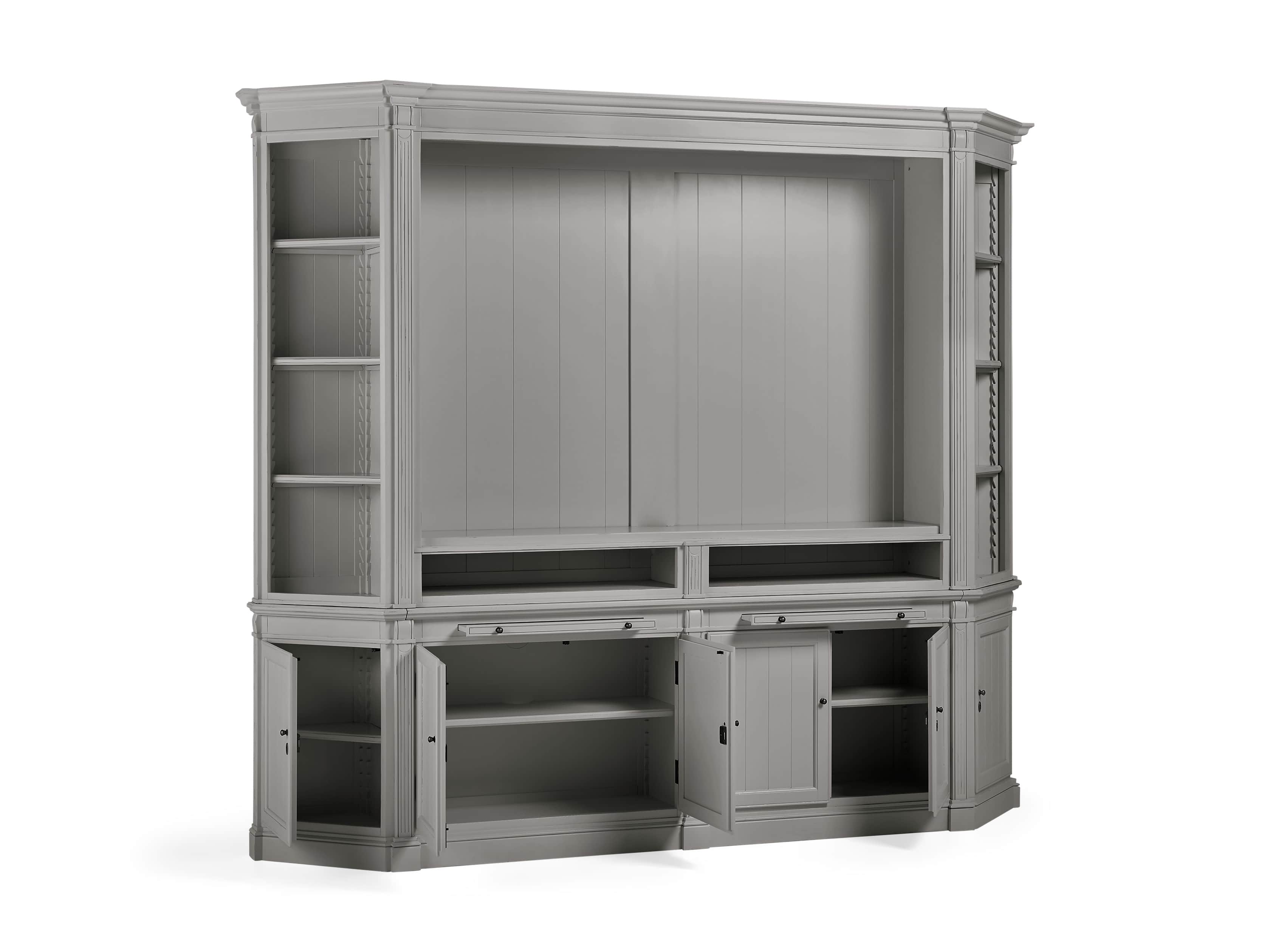 Athens Modular Media Cabinet with Angled Bookcases in Stratus, slide 4 of 5