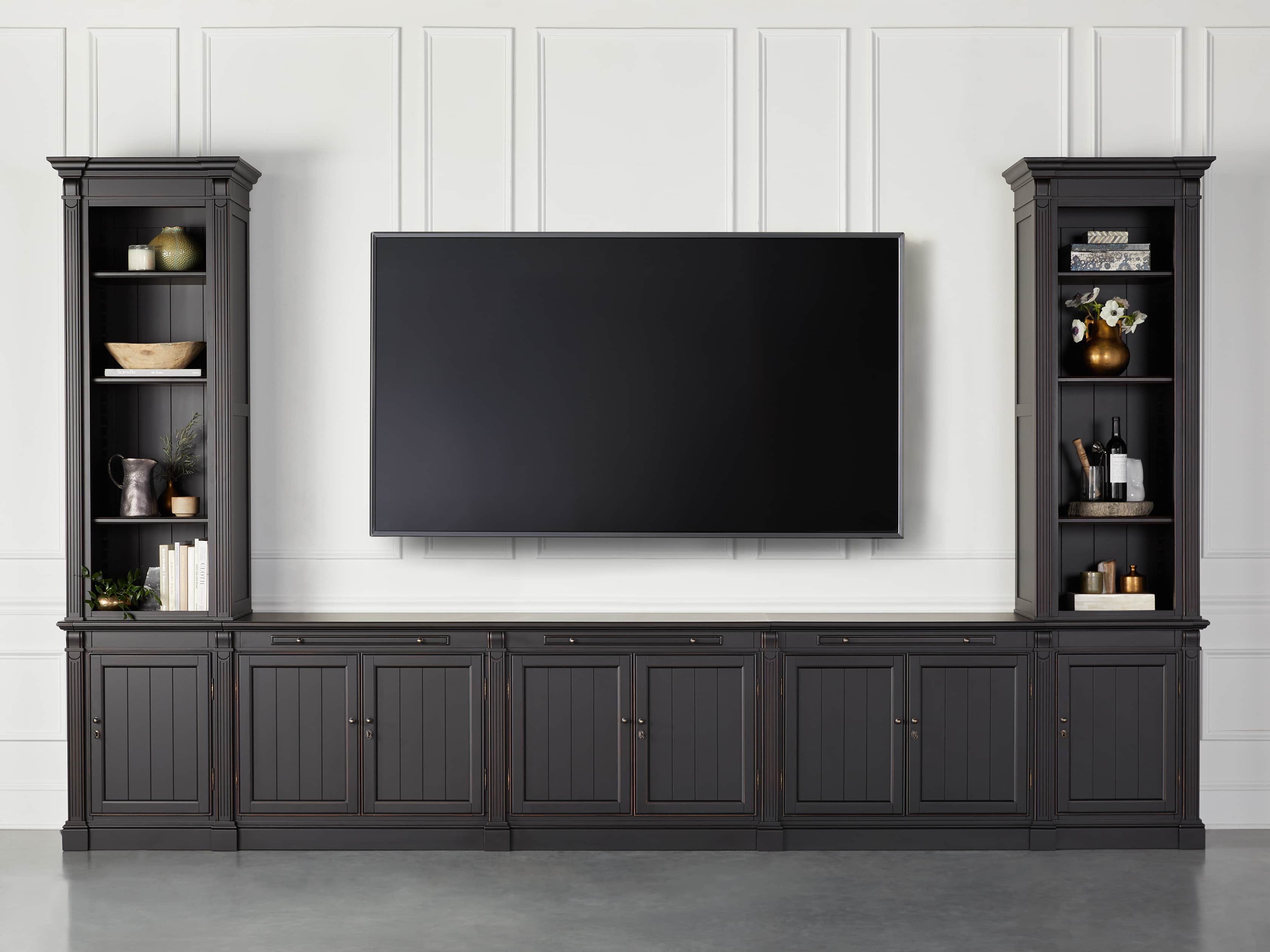 View the Athens Modular Large Media Console with Double Narrow Bookcases