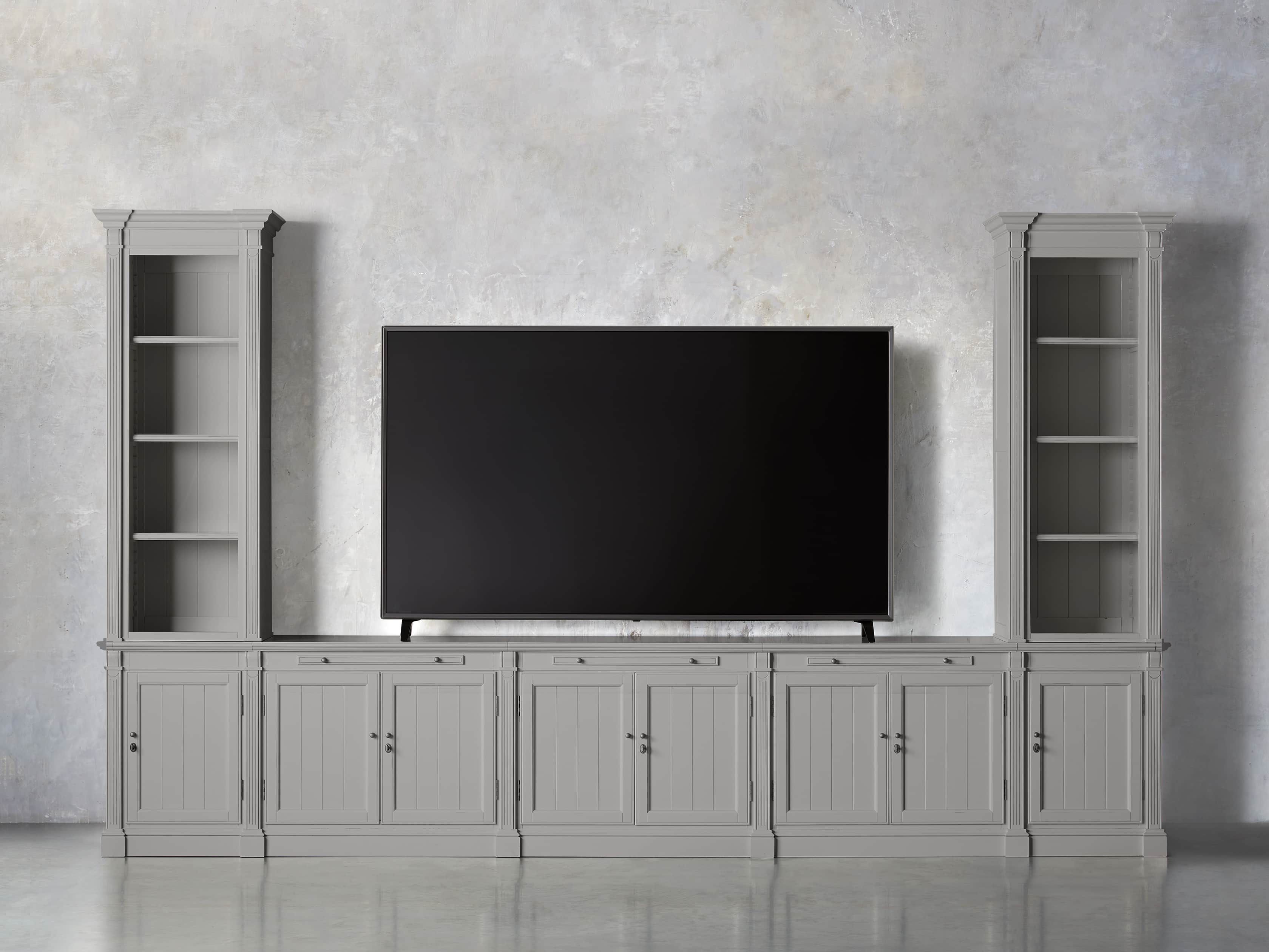Athens Modular Large Media Console with Double Narrow Bookcases in Stratus, slide 5 of 7