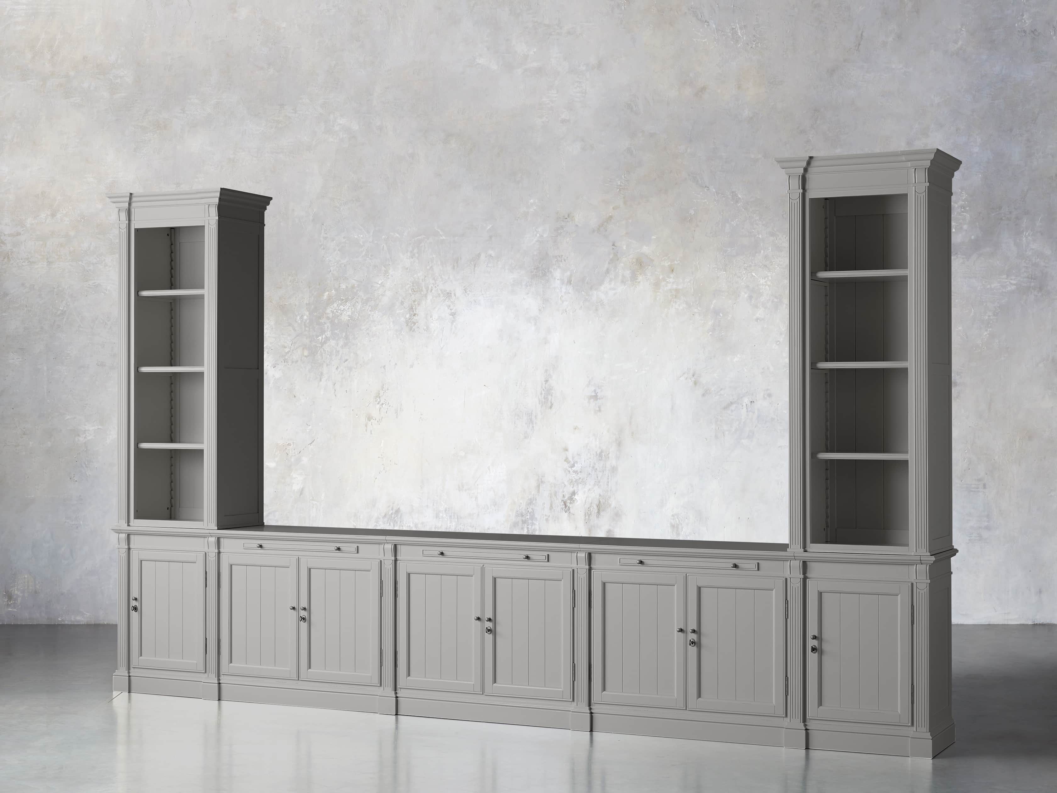 Athens Modular Large Media Console with Double Narrow Bookcases in Stratus, slide 2 of 7