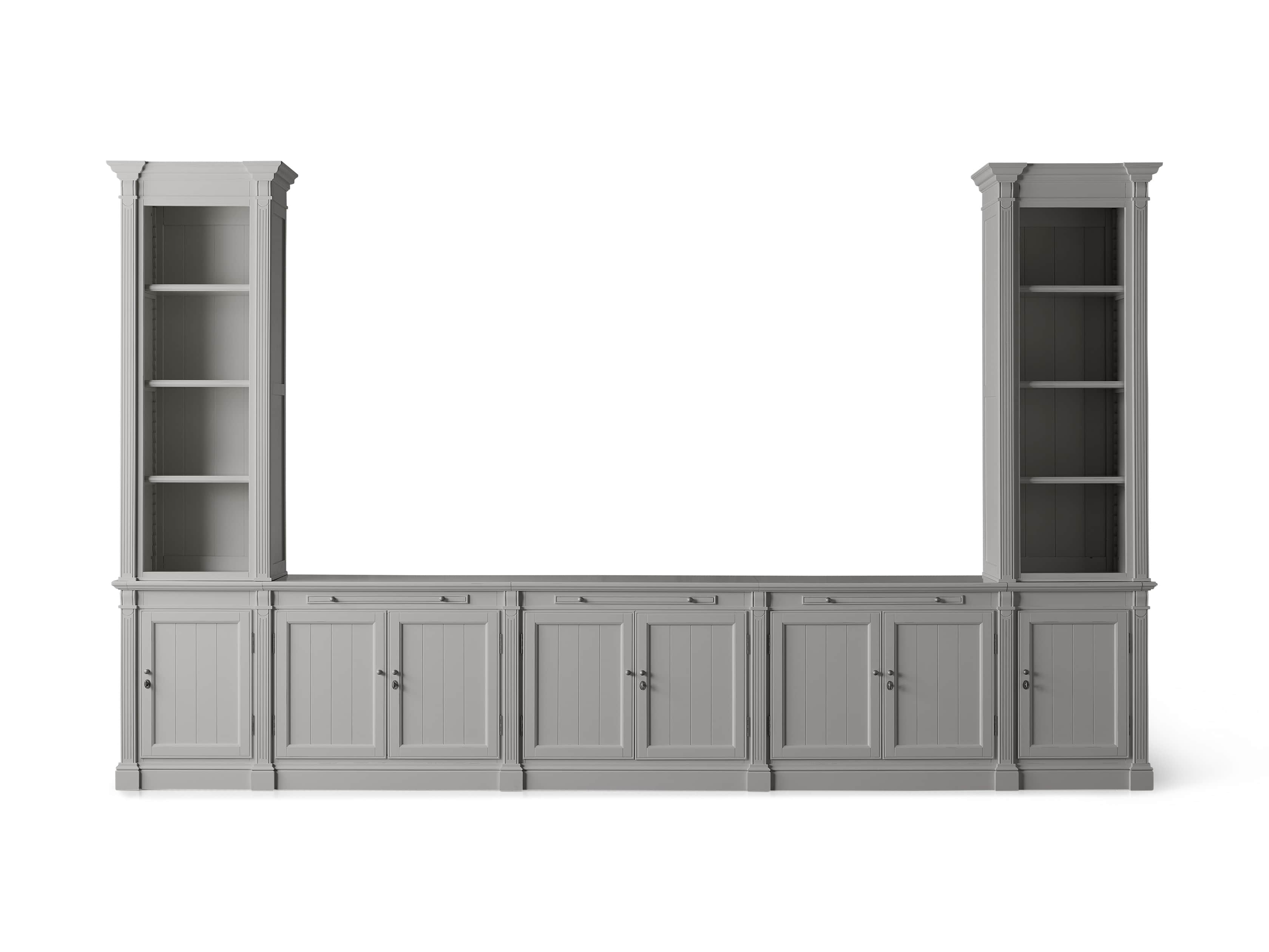 Athens Modular Large Media Console with Double Narrow Bookcases in Stratus, slide 6 of 7