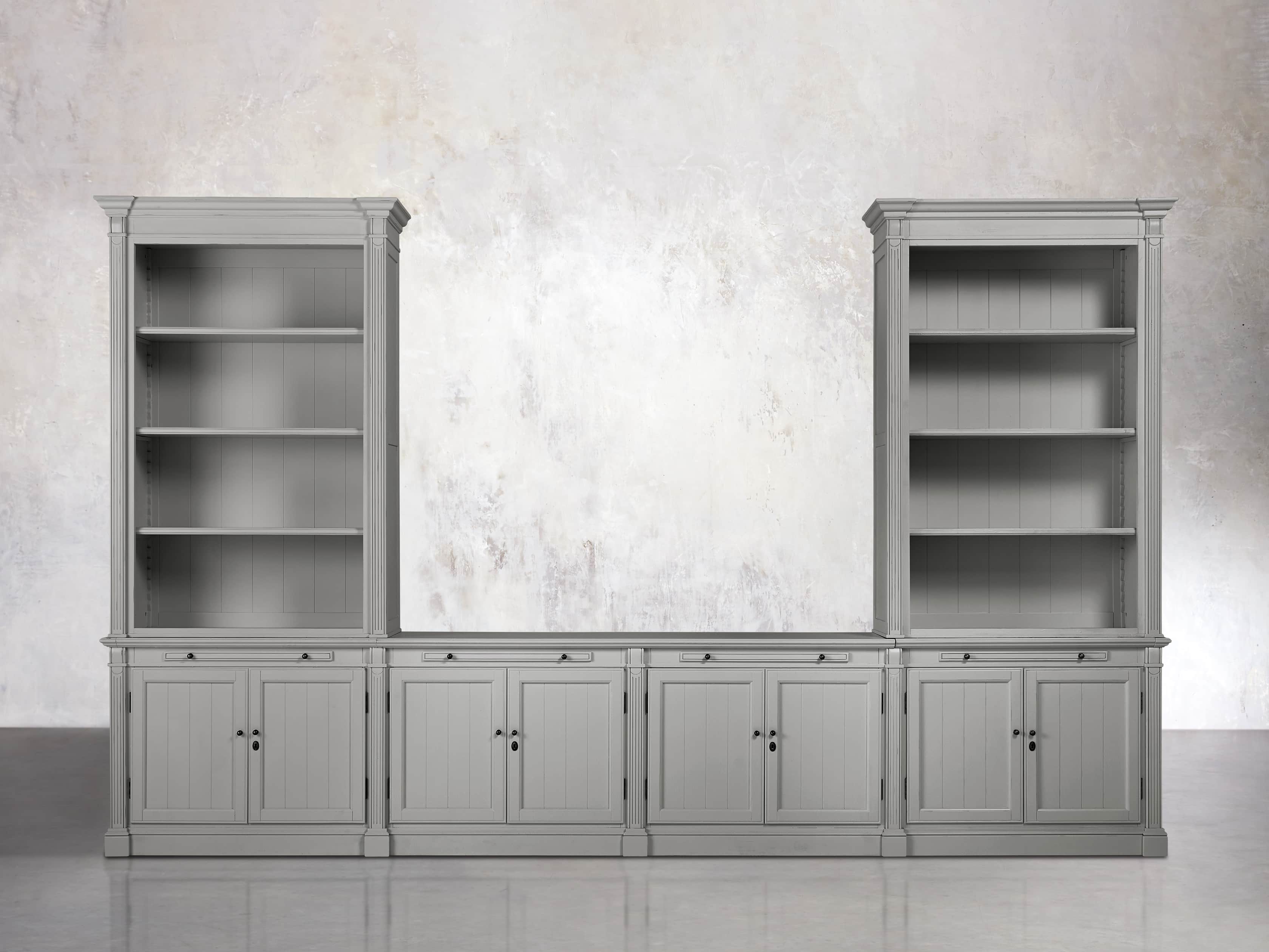 Athens Modular Media Console with Double Bookcases in Stratus