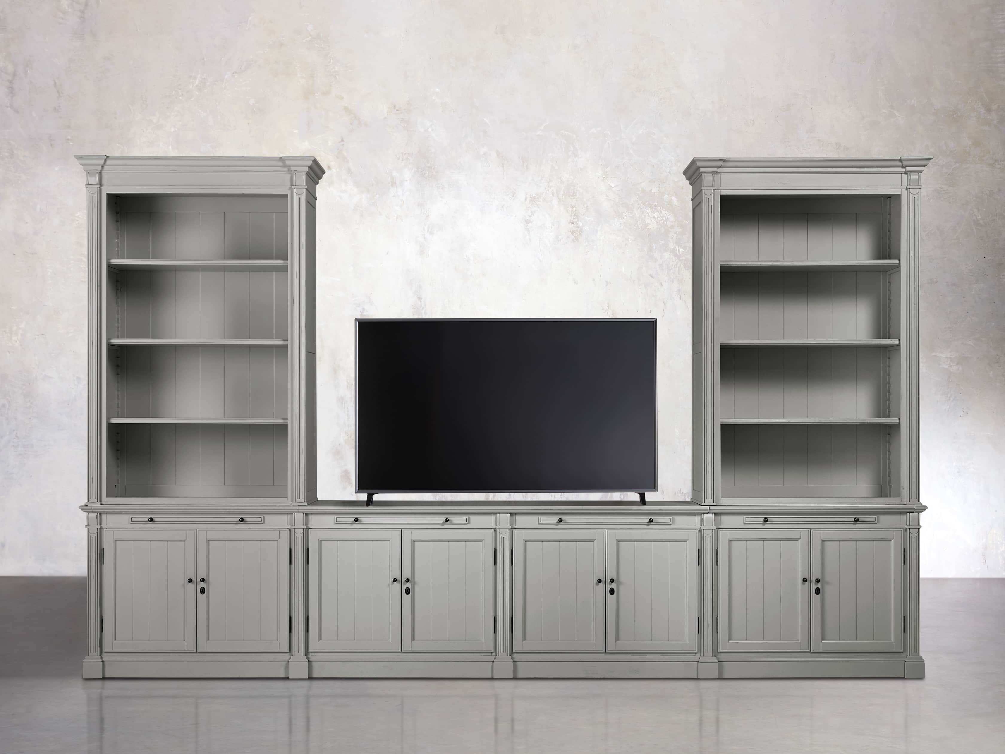 Athens Modular Media Console with Double Bookcases in Stratus
