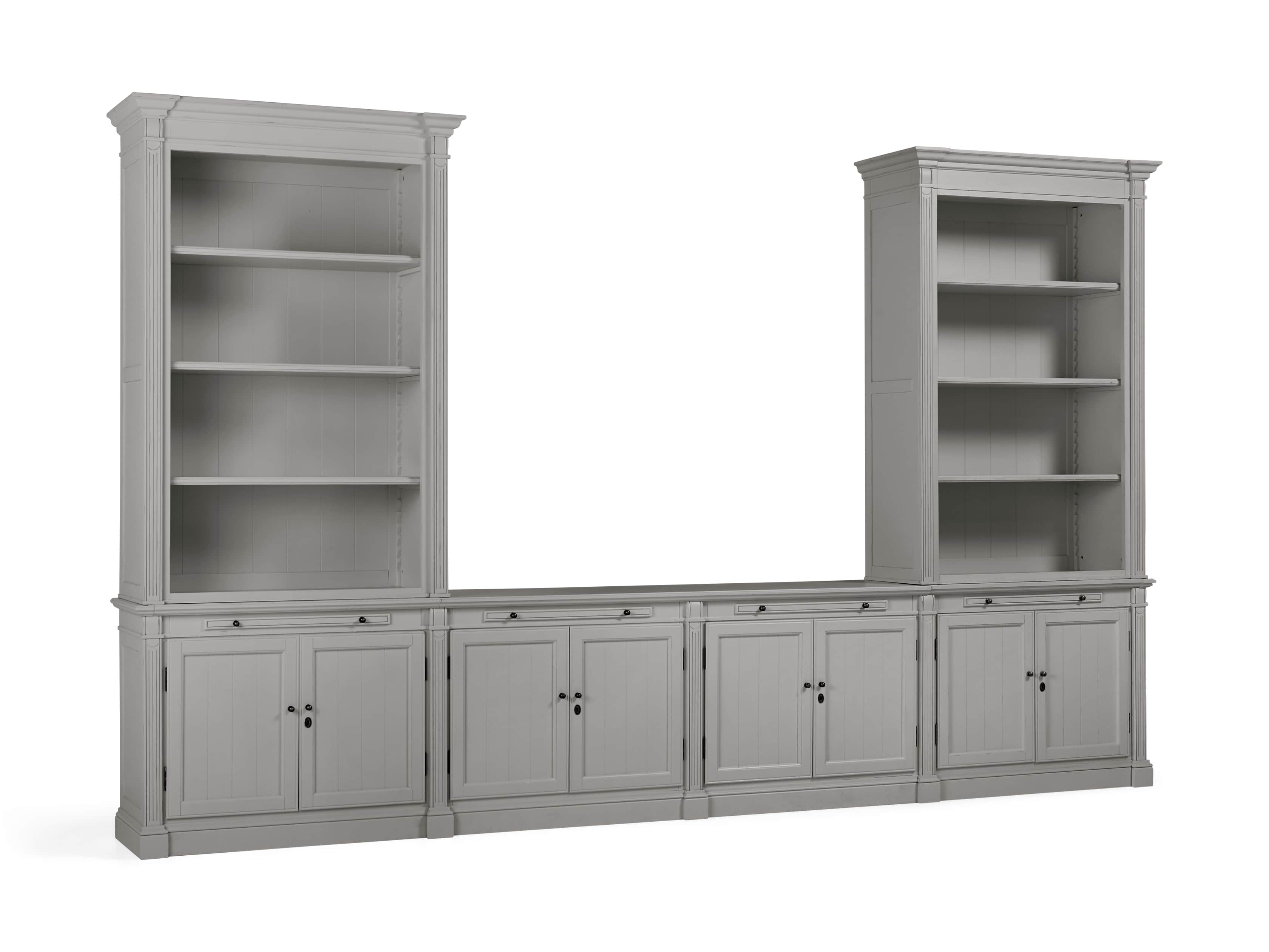 Athens Modular Media Console with Double Bookcases in Stratus, slide 3 of 5