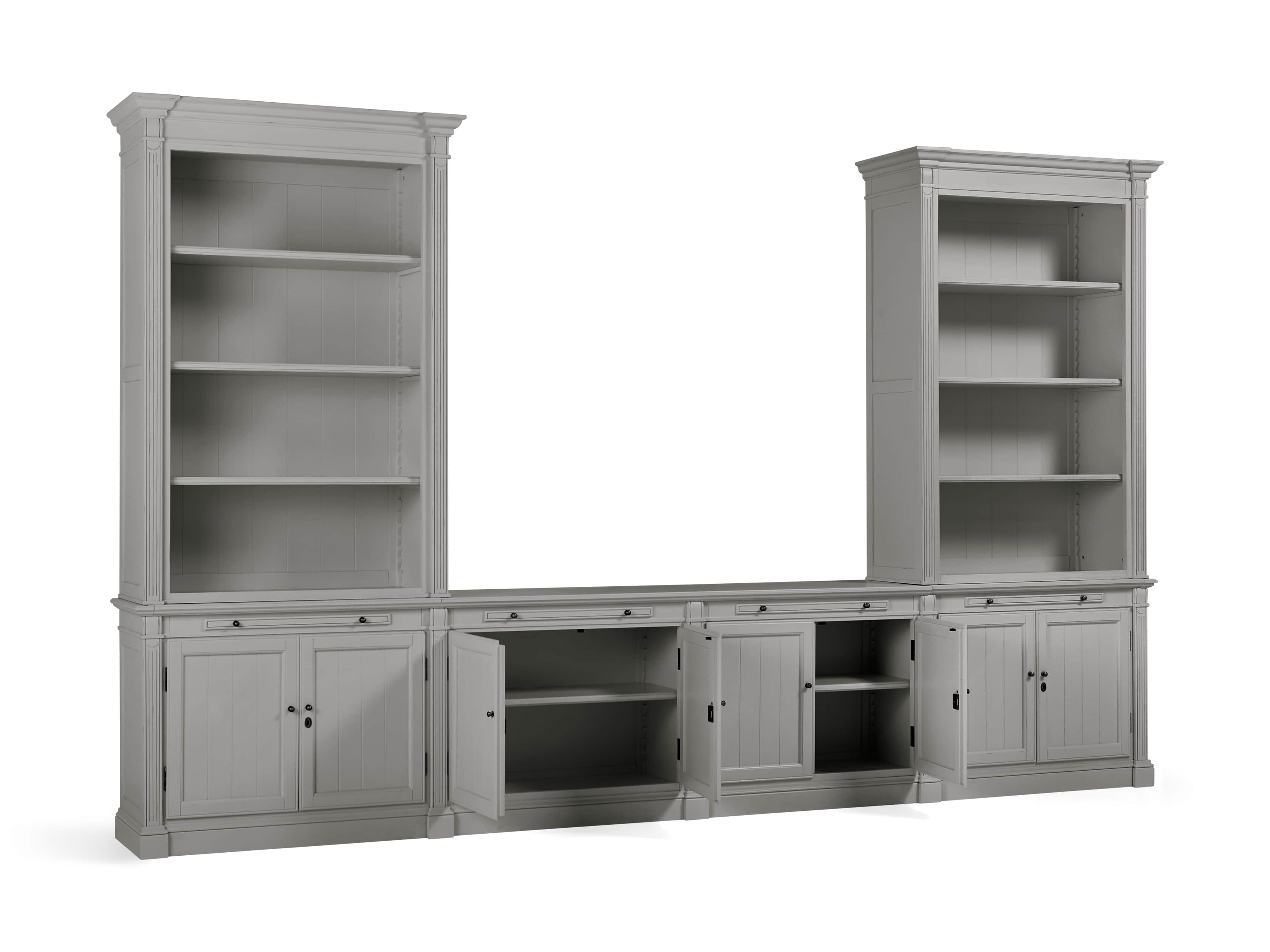 Athens Modular Media Console with Double Bookcases in Stratus, slide 4 of 5