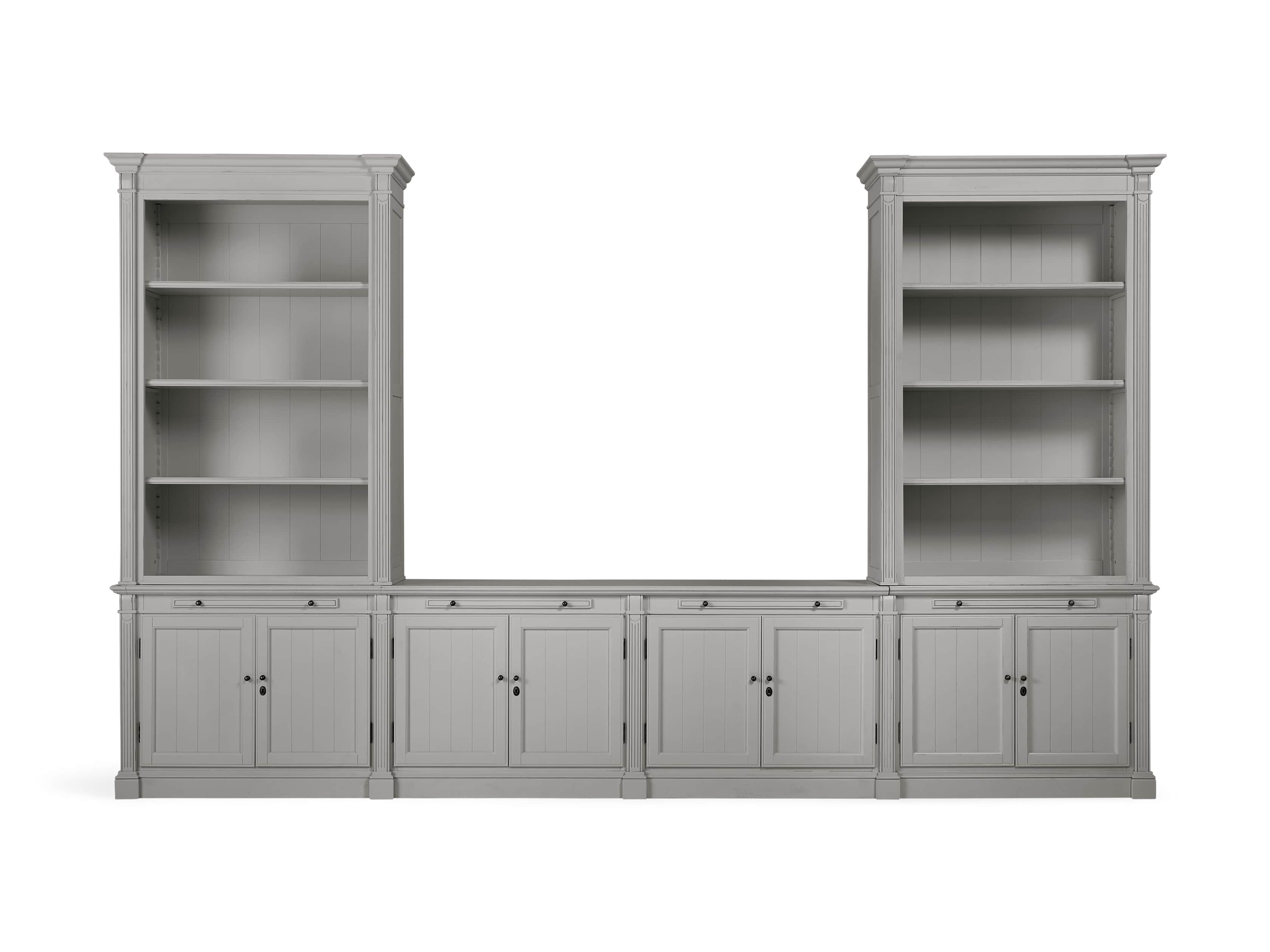 Athens Modular Media Console with Double Bookcases in Stratus, slide 2 of 5