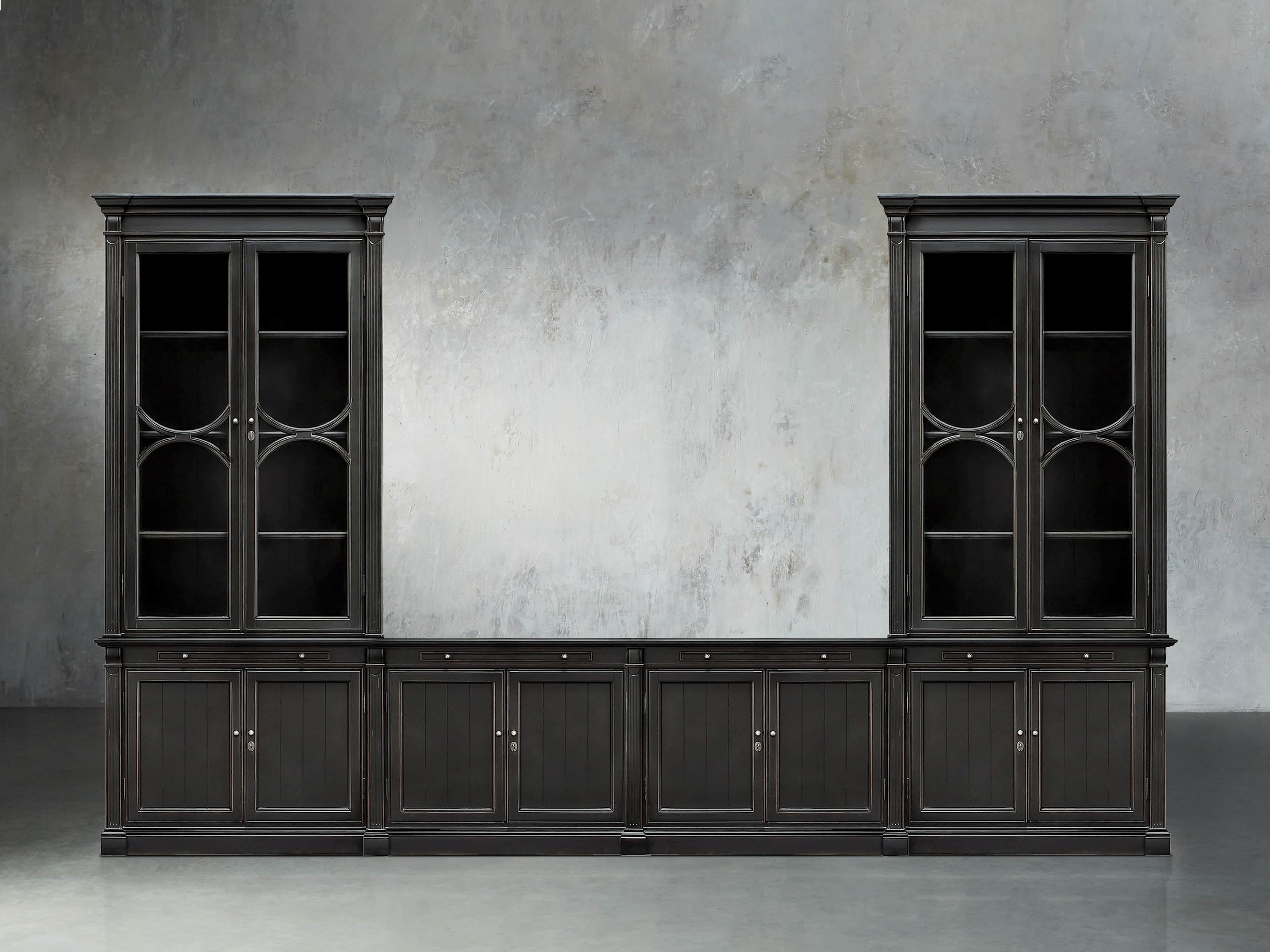 Athens Modular Media Console with Double Display Cabinets in Tuxedo Black