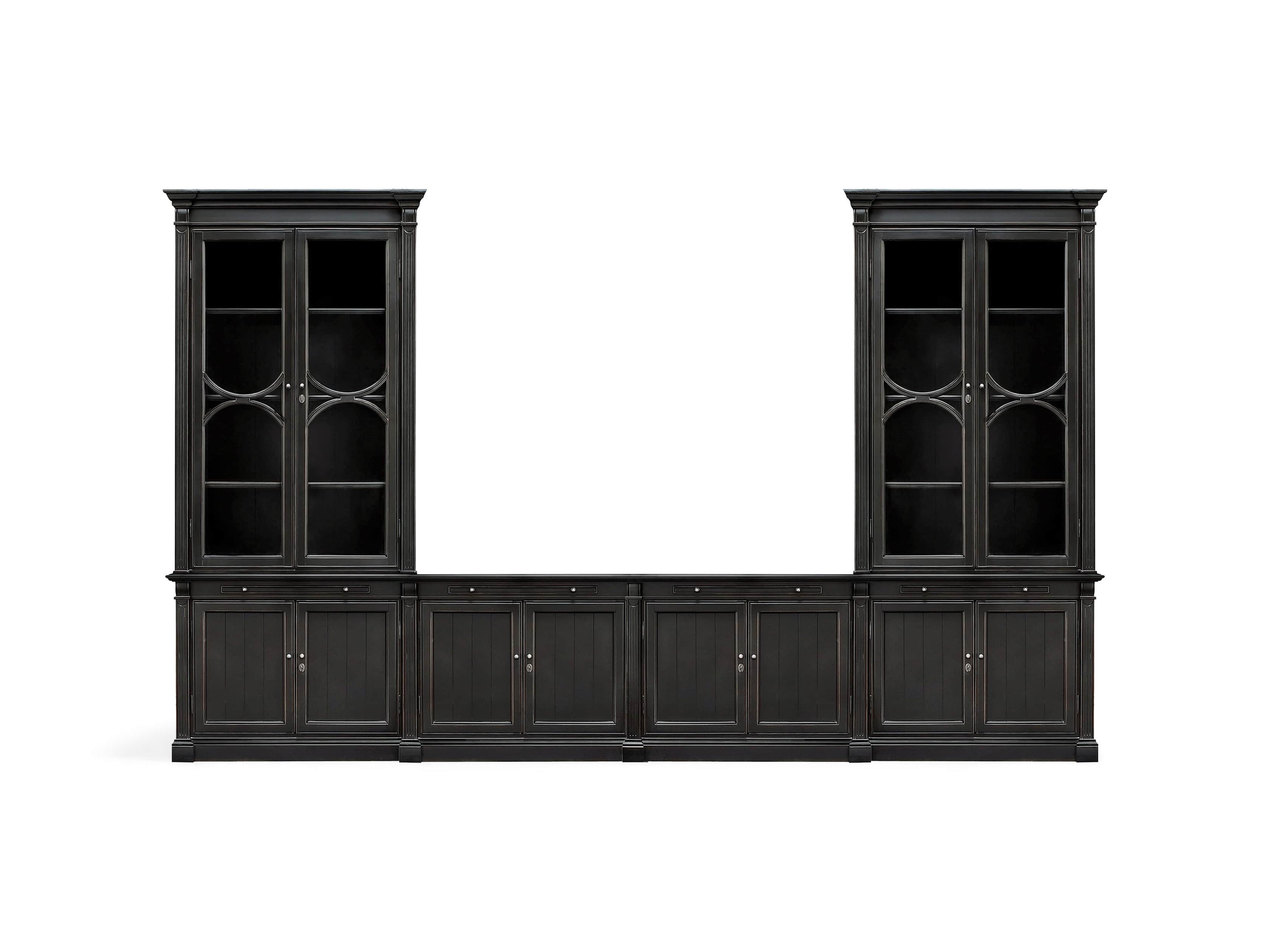 Athens Modular Media Console with Double Display Cabinets in Tuxedo Black