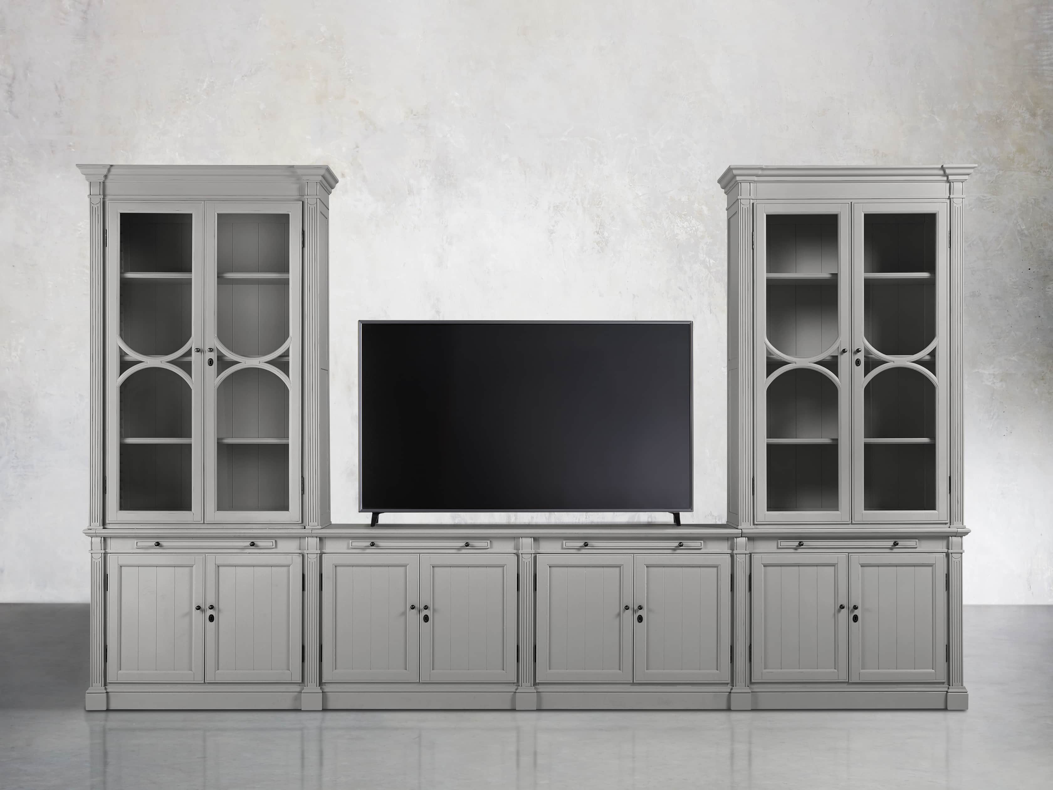 Athens Modular Media Console with Double Display Cabinets in Stratus, slide 5 of 5