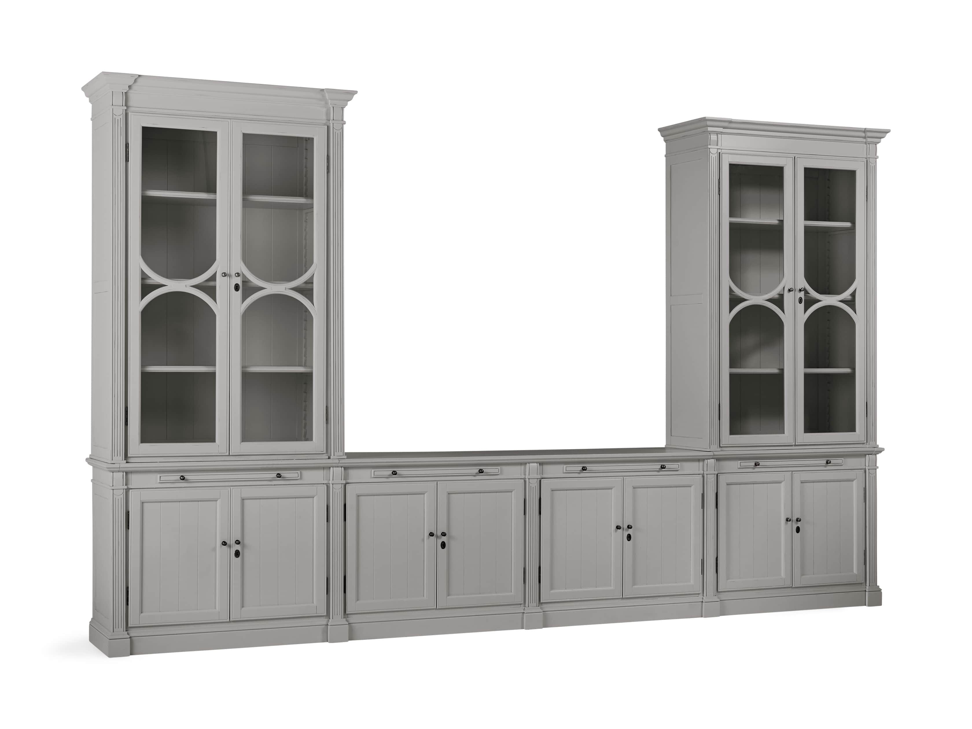Athens Modular Media Console with Double Display Cabinets in Stratus, slide 3 of 5