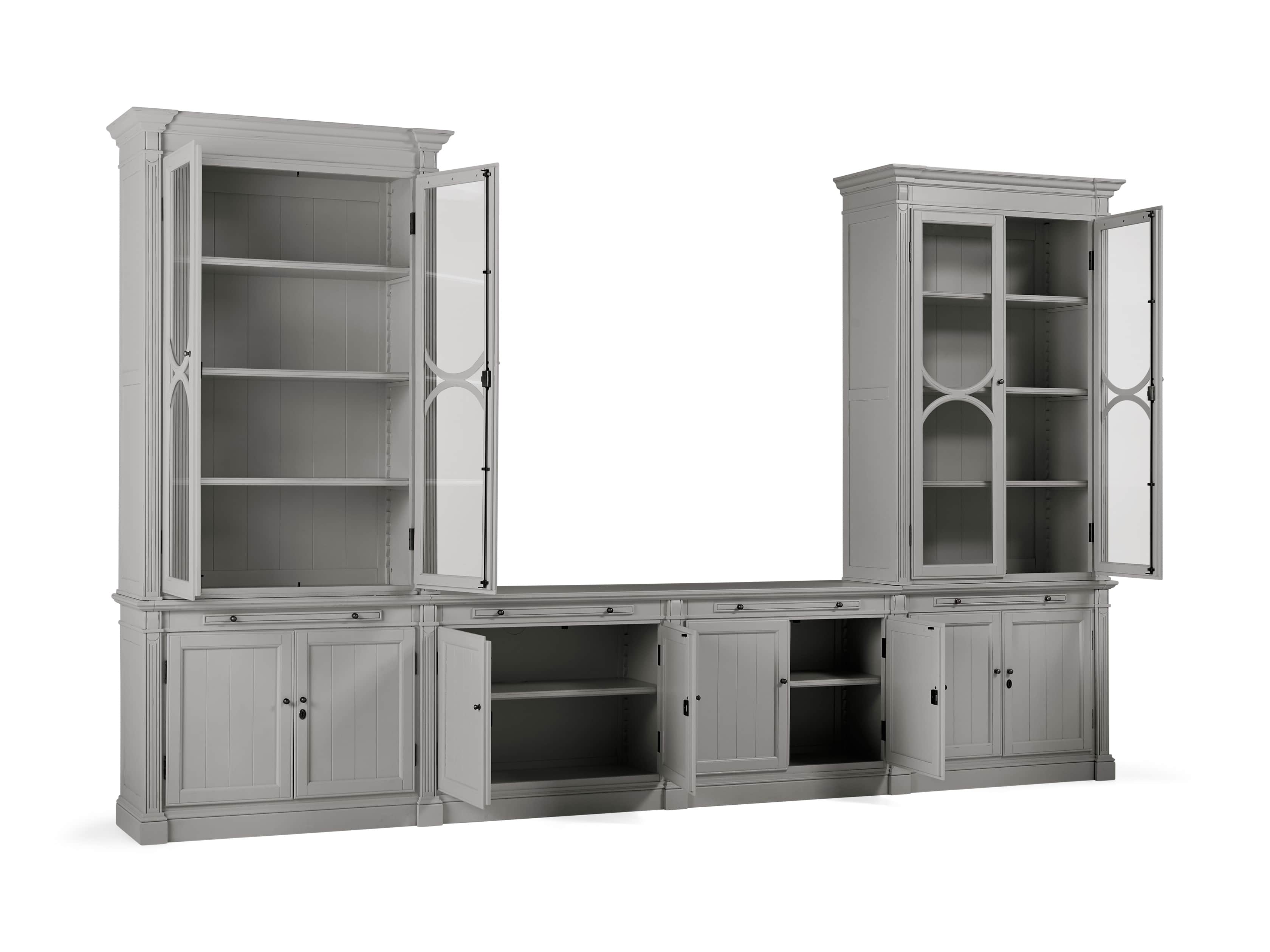 Athens Modular Media Console with Double Display Cabinets in Stratus, slide 4 of 5