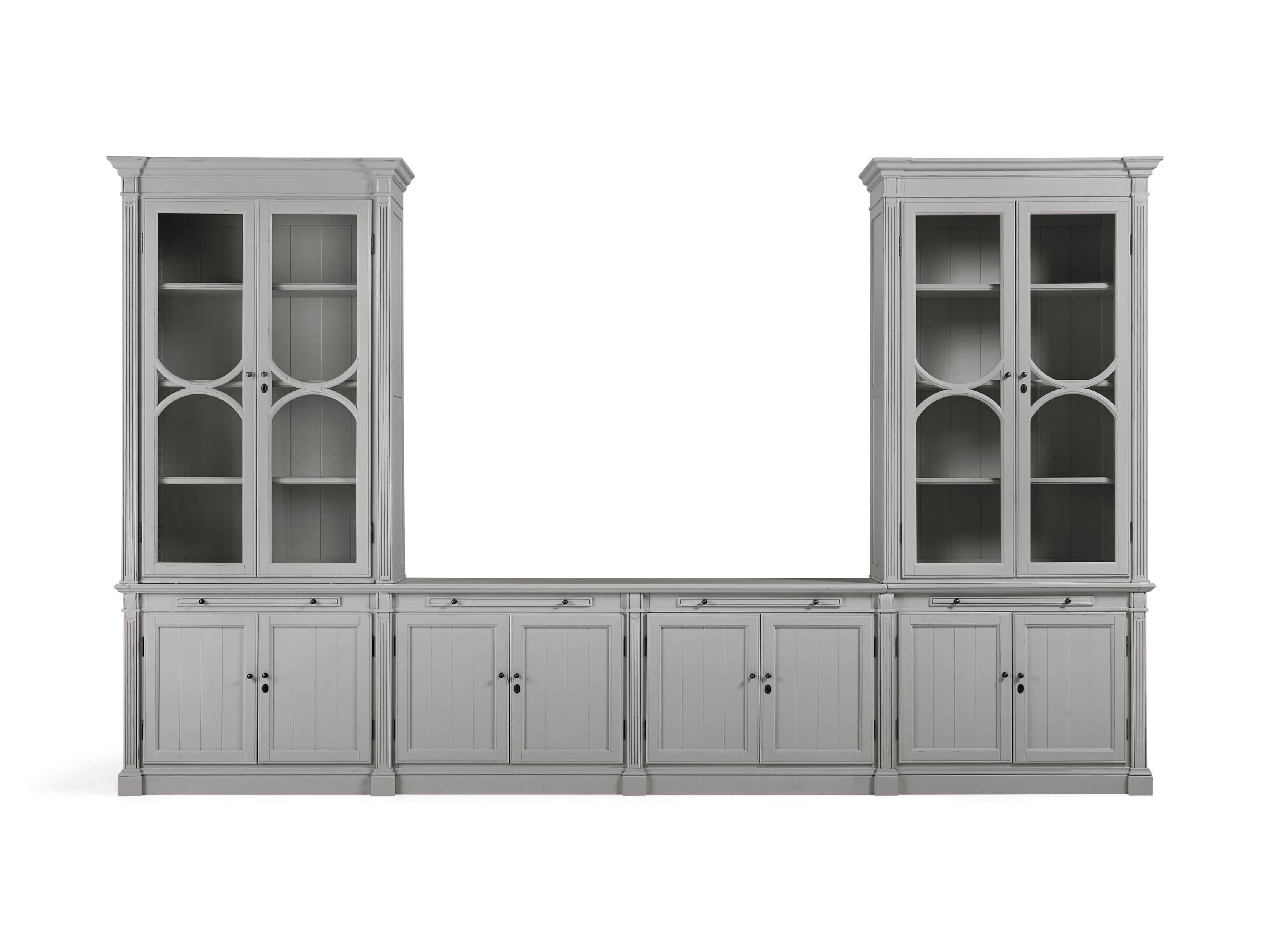Athens Modular Media Console with Double Display Cabinets in Stratus, slide 2 of 5