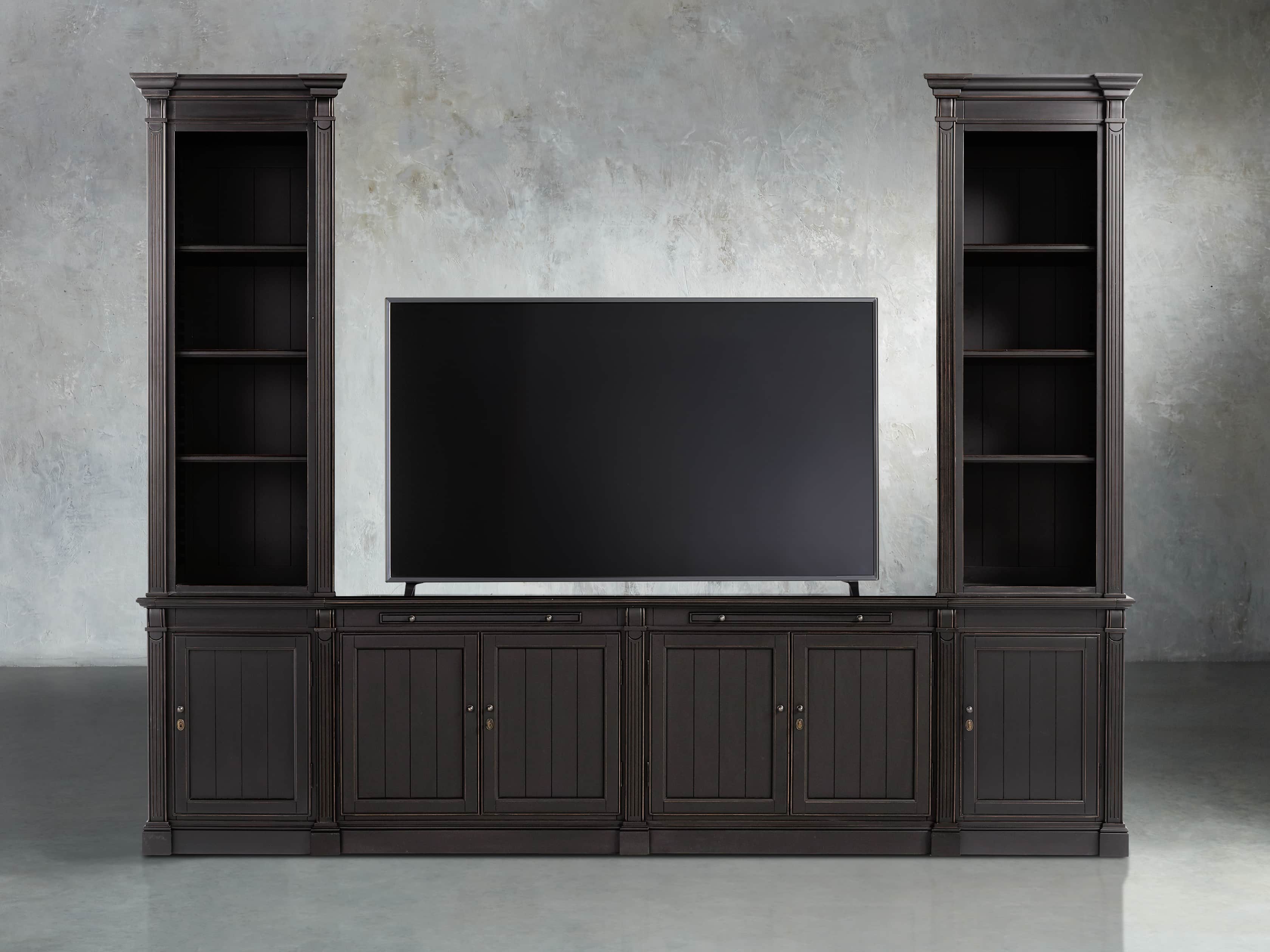 View the Athens Modular Media Console with Double Narrow Bookcases