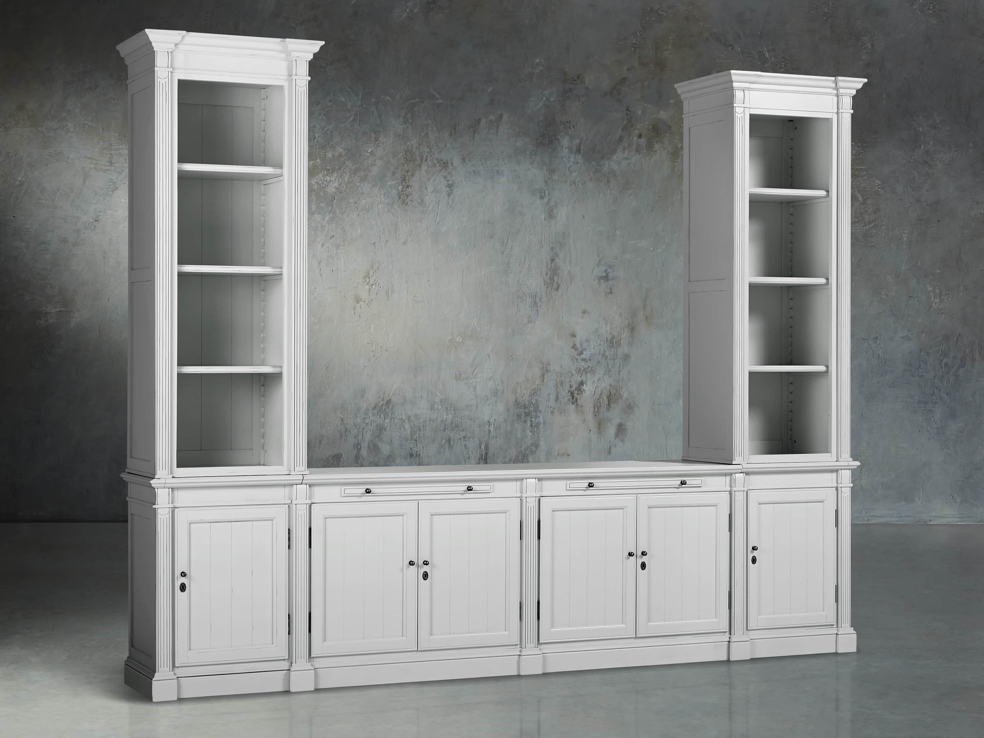 Athens Modular Media Console with Double Narrow Bookcases in Nimbus, slide 3 of 7