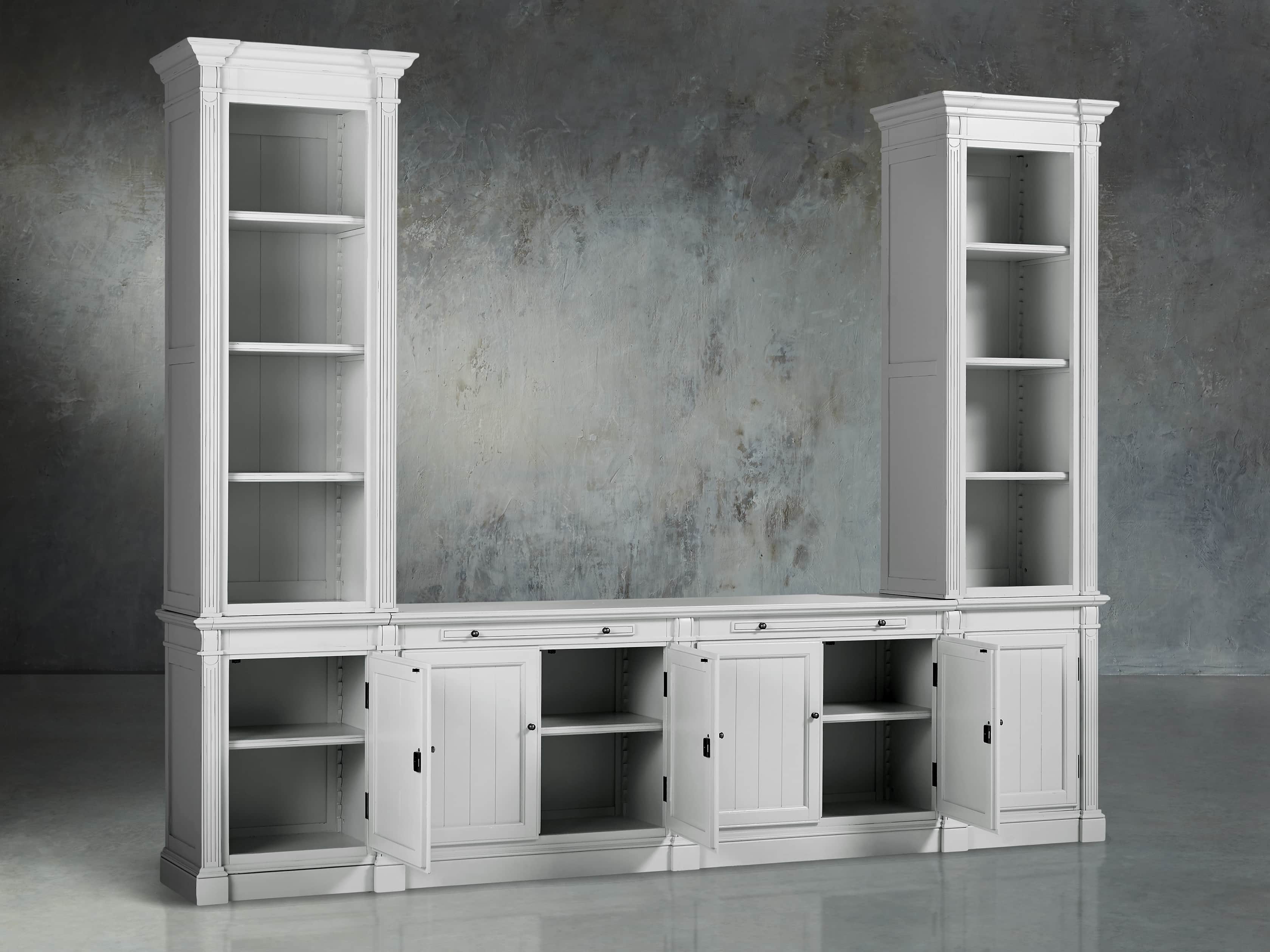 Athens Modular Media Console with Double Narrow Bookcases in Nimbus, slide 4 of 7