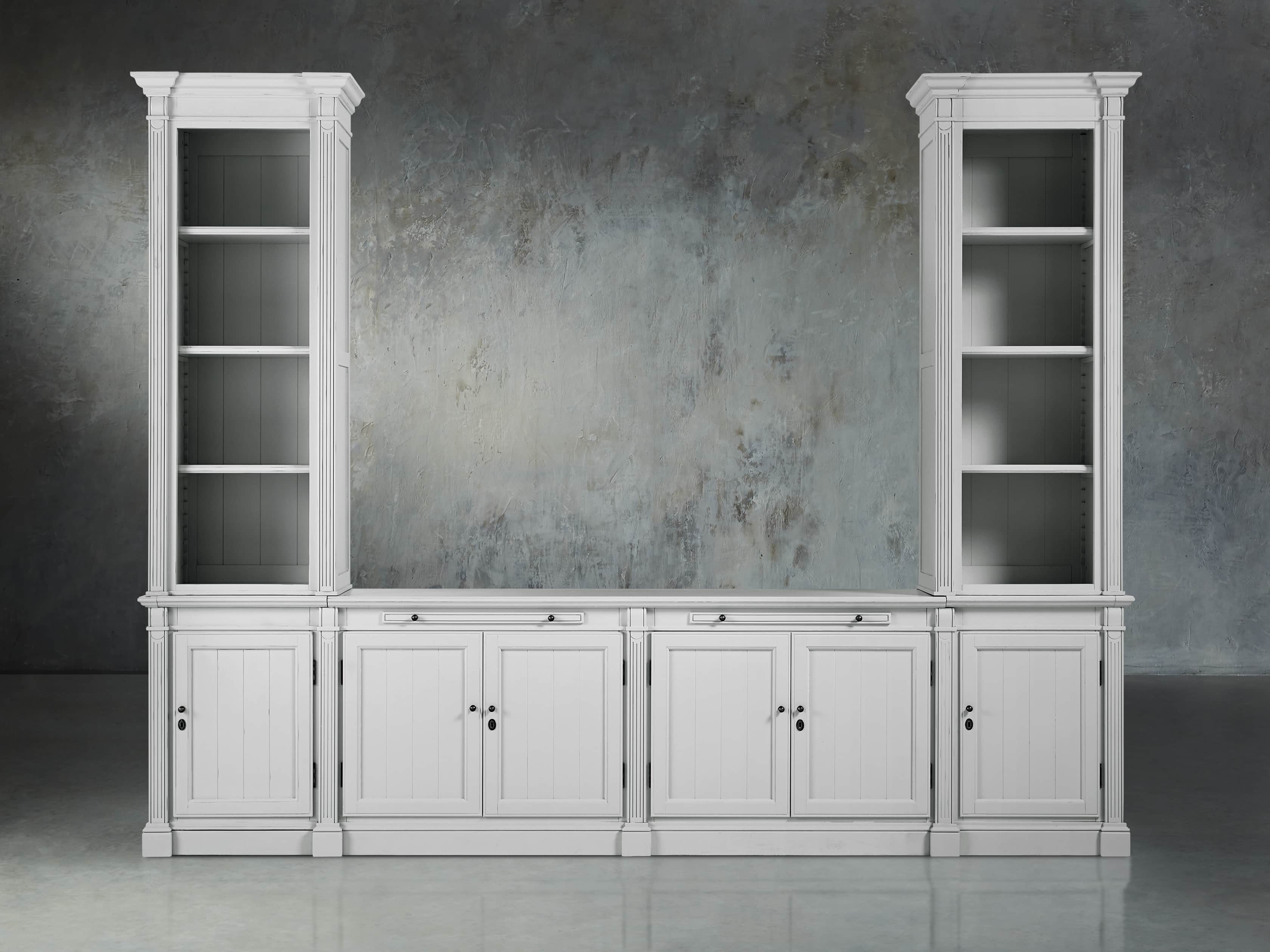 Athens Modular Media Console with Double Narrow Bookcases in Nimbus, slide 2 of 7
