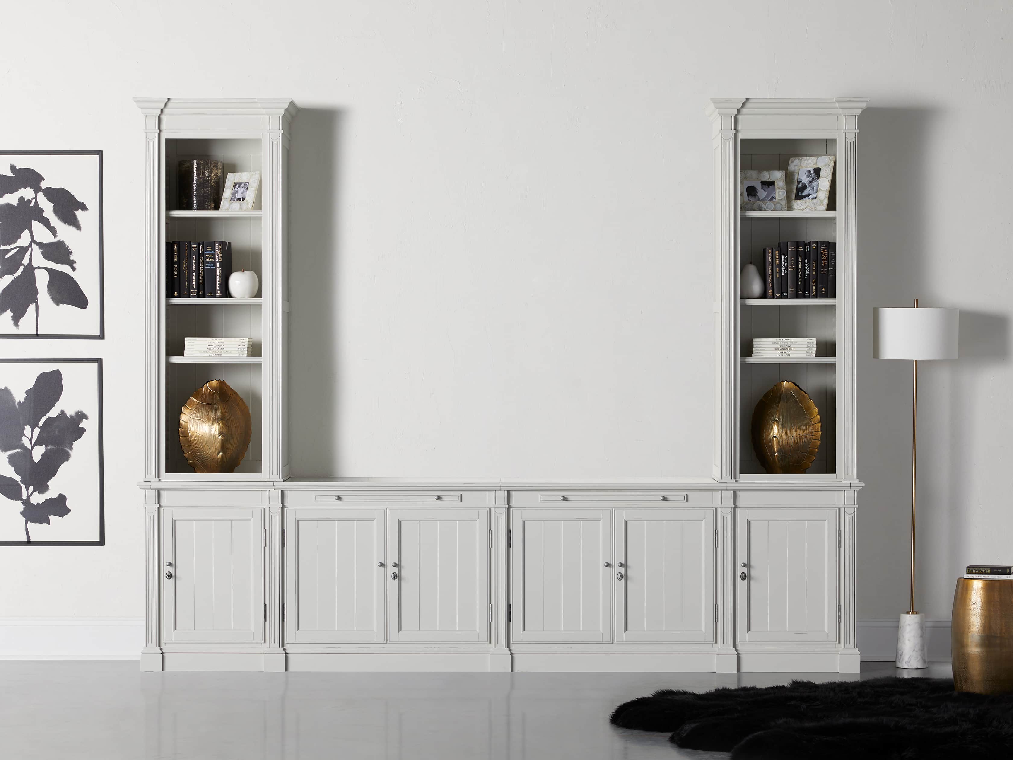 Athens Modular Media Console with Double Narrow Bookcases in Nimbus, slide 1 of 7