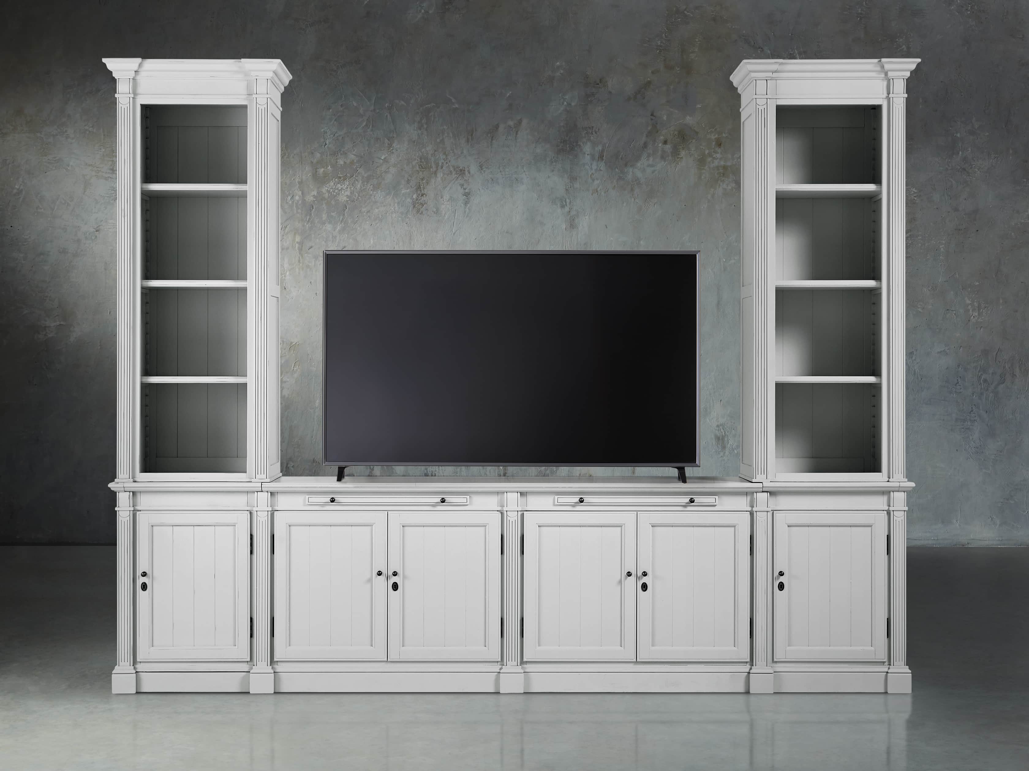 Athens Modular Media Console with Double Narrow Bookcases in Nimbus, slide 5 of 7