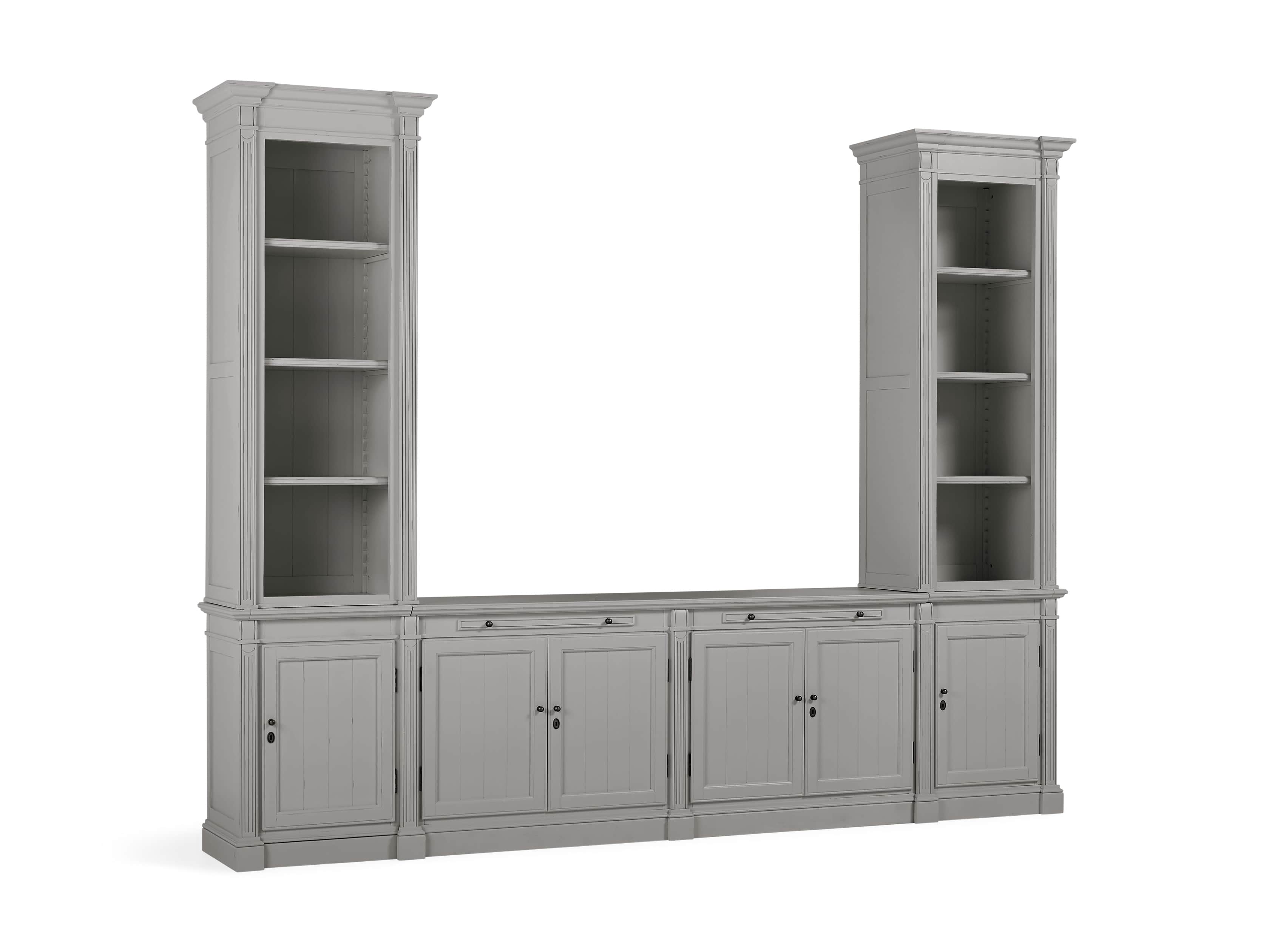 Athens Modular Media Console with Double Narrow Bookcases in Stratus