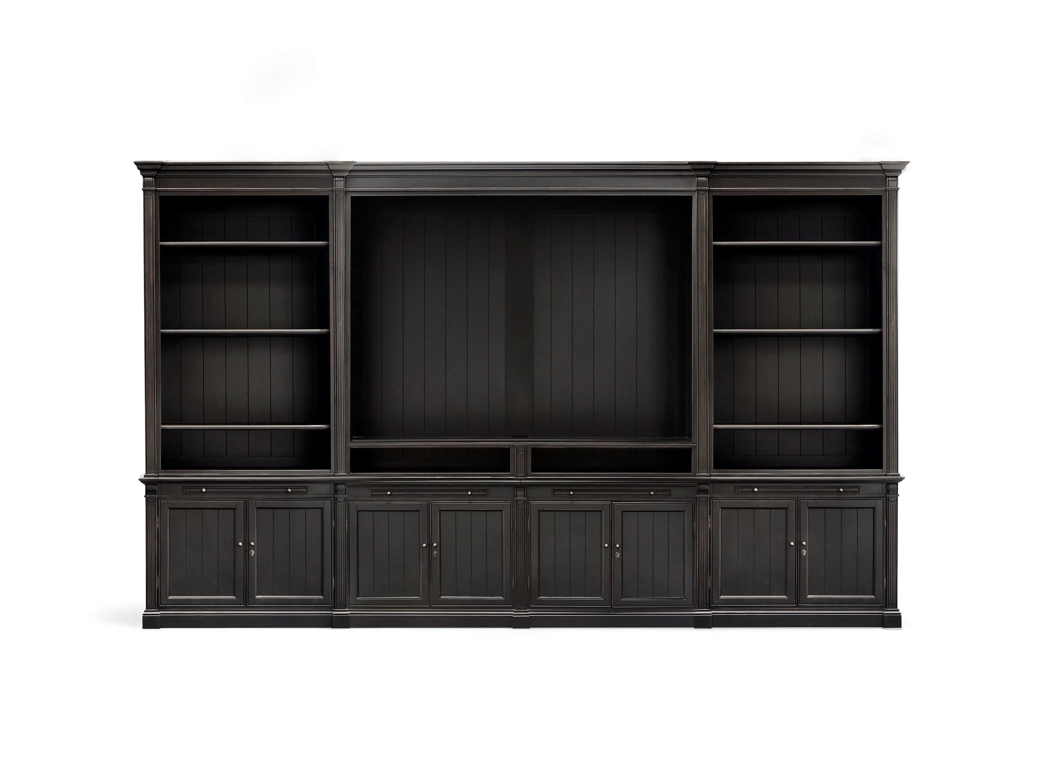 Athens Modular Media Cabinet With Double Bookcases in Tuxedo Black