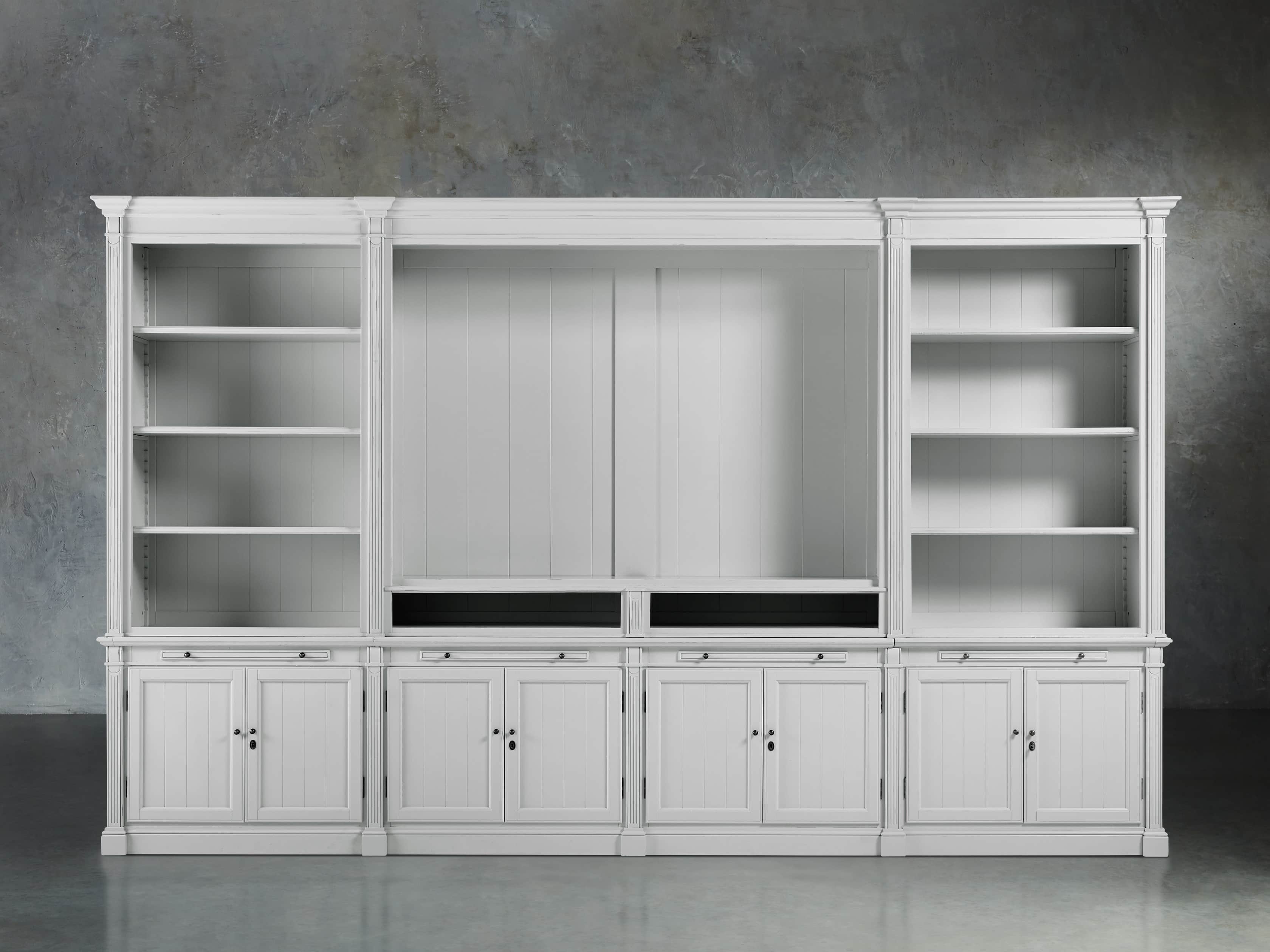 Athens Modular Media Cabinet With Double Bookcases in Nimbus, slide 1 of 7
