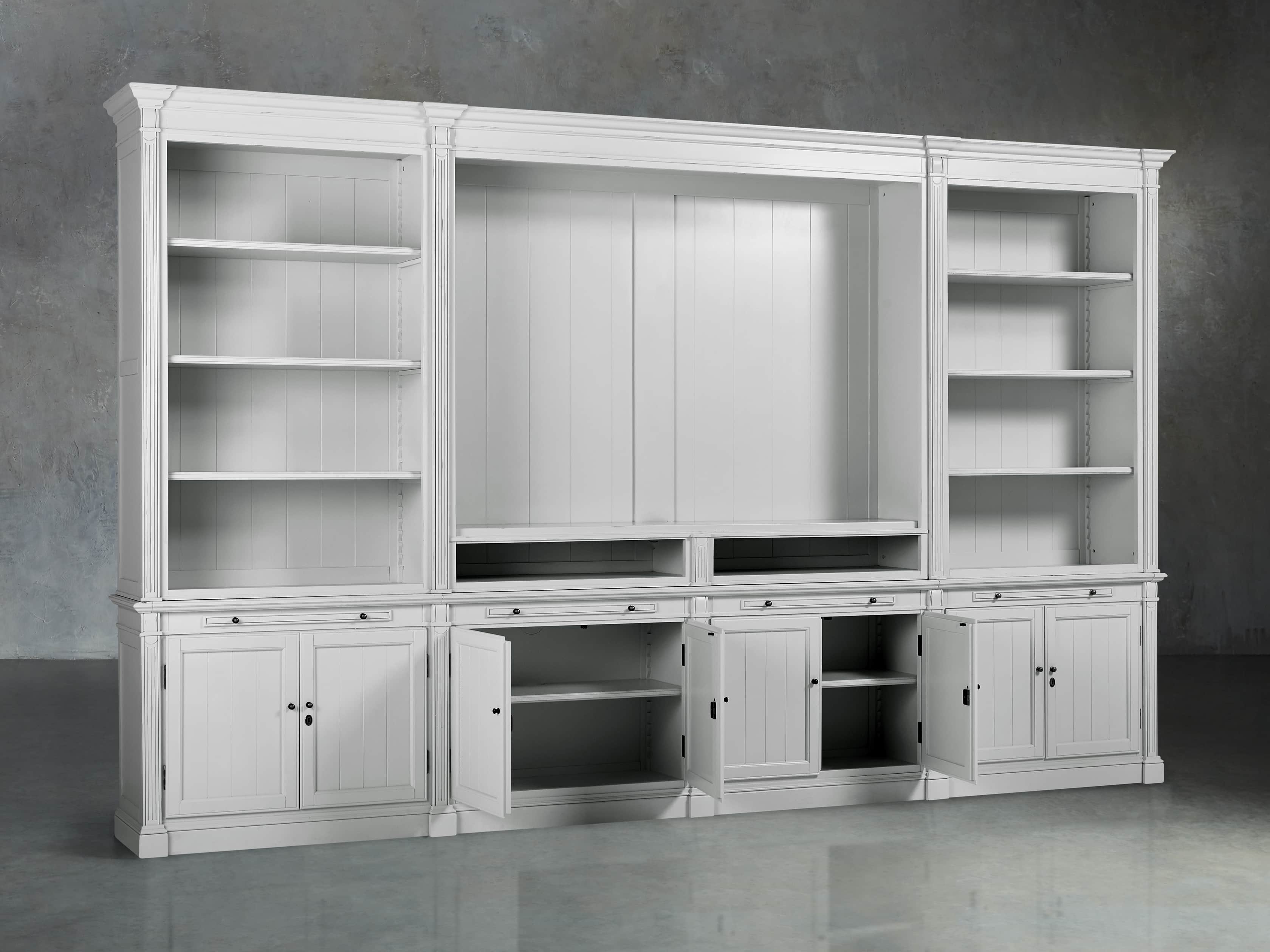 Athens Modular Media Cabinet With Double Bookcases in Nimbus, slide 3 of 7