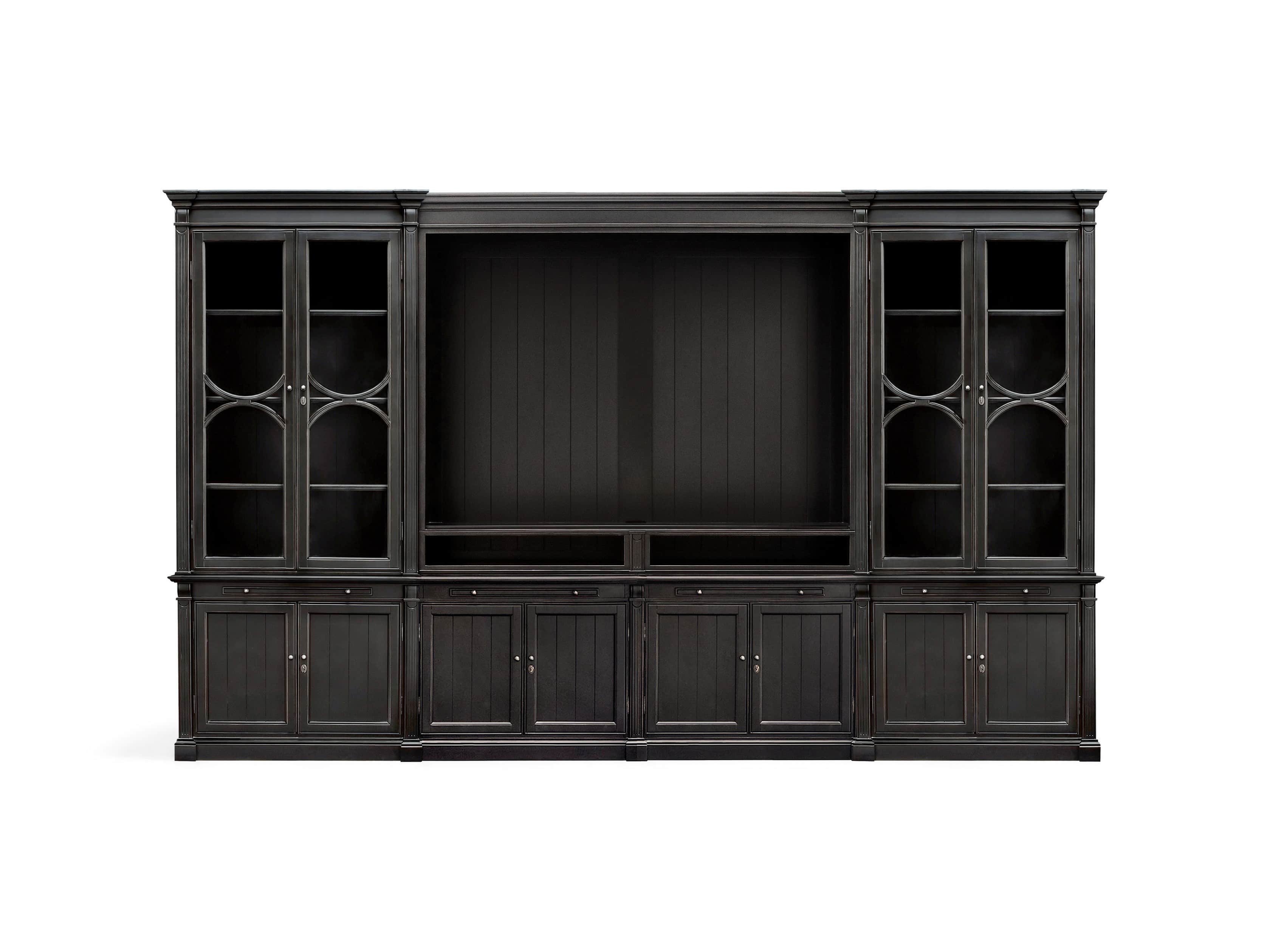Athens Modular Media Cabinet With Double Display Cabinets in Tuxedo Black, slide 3 of 3