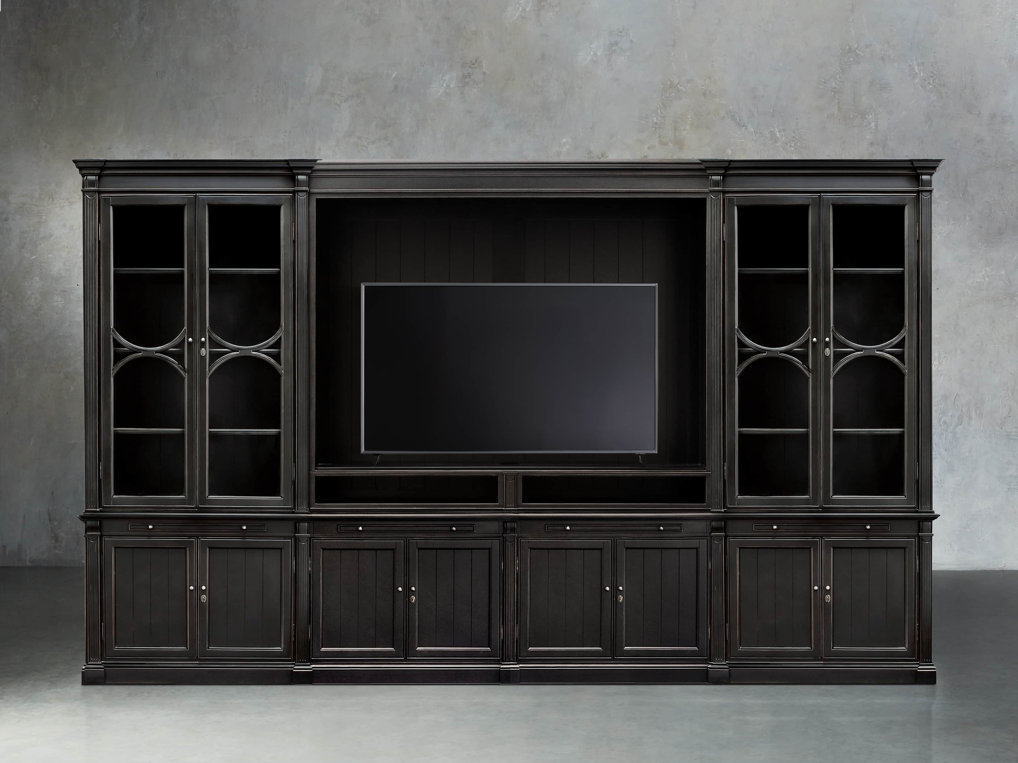 Athens Modular Media Cabinet With Double Display Cabinets in Tuxedo Black, slide 2 of 3