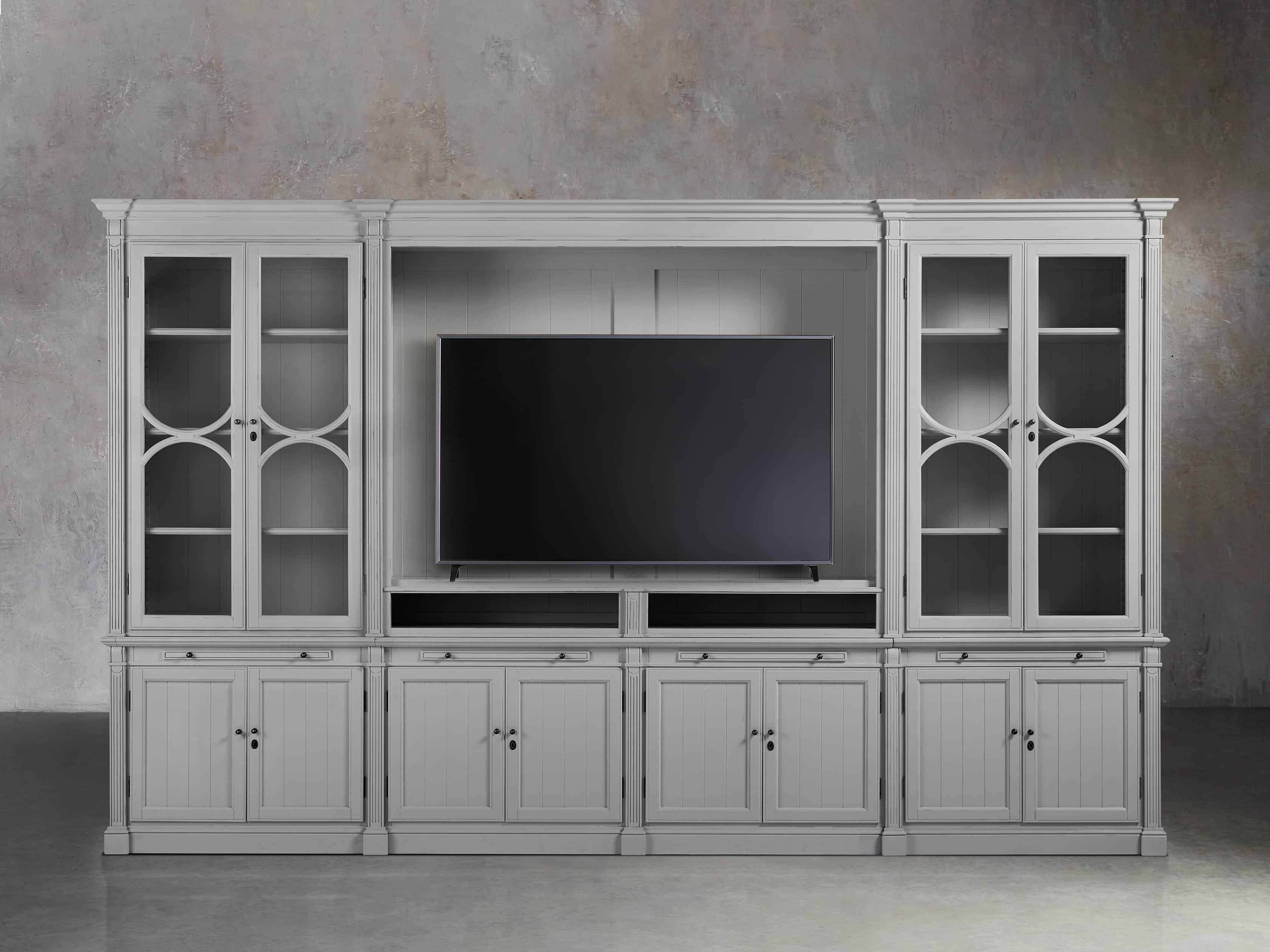 Athens Modular Media Cabinet with Double Display Cabinets in Stratus, slide 5 of 5
