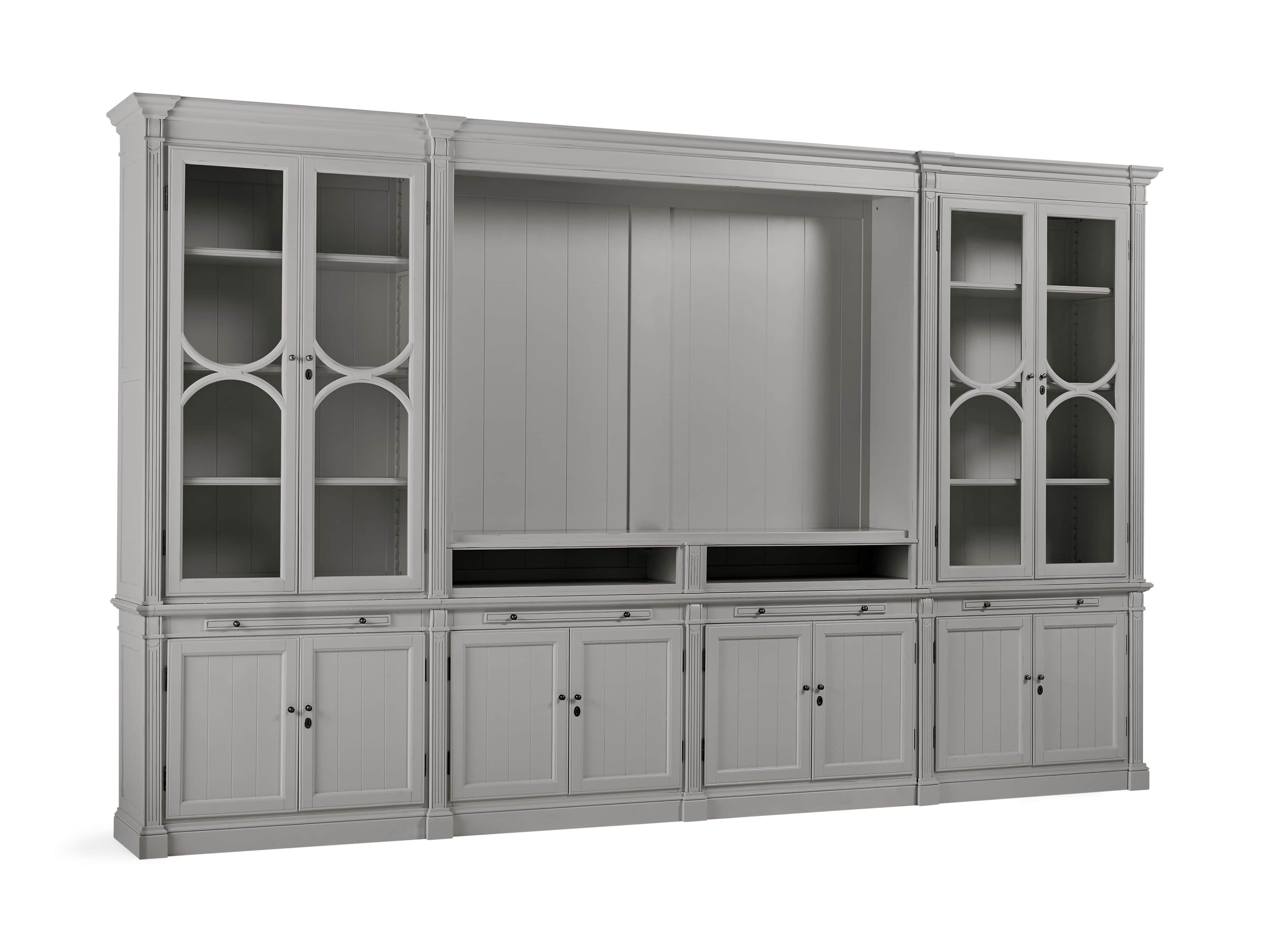 Athens Modular Media Cabinet with Double Display Cabinets in Stratus, slide 3 of 5