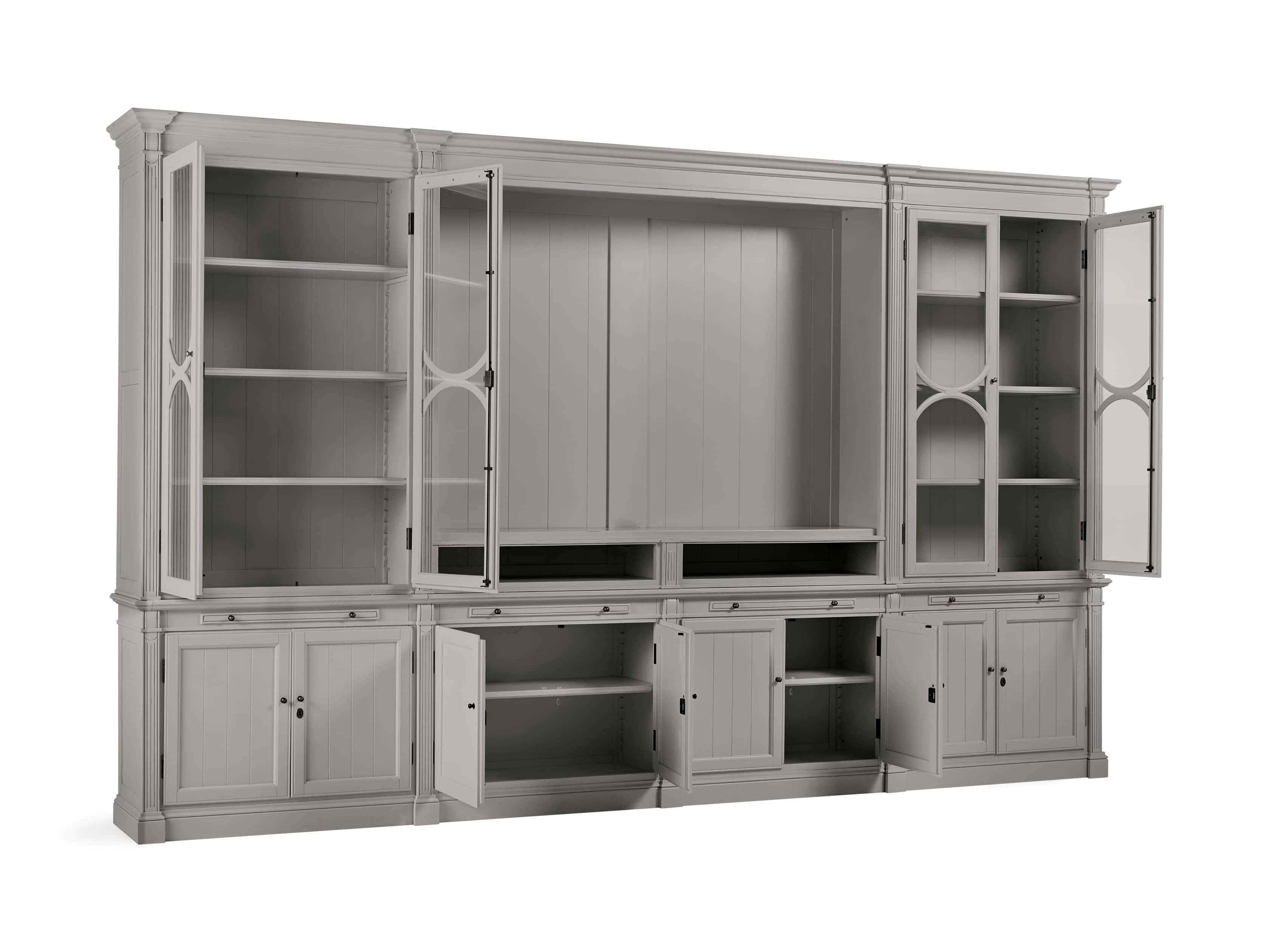 Athens Modular Media Cabinet with Double Display Cabinets in Stratus, slide 4 of 5
