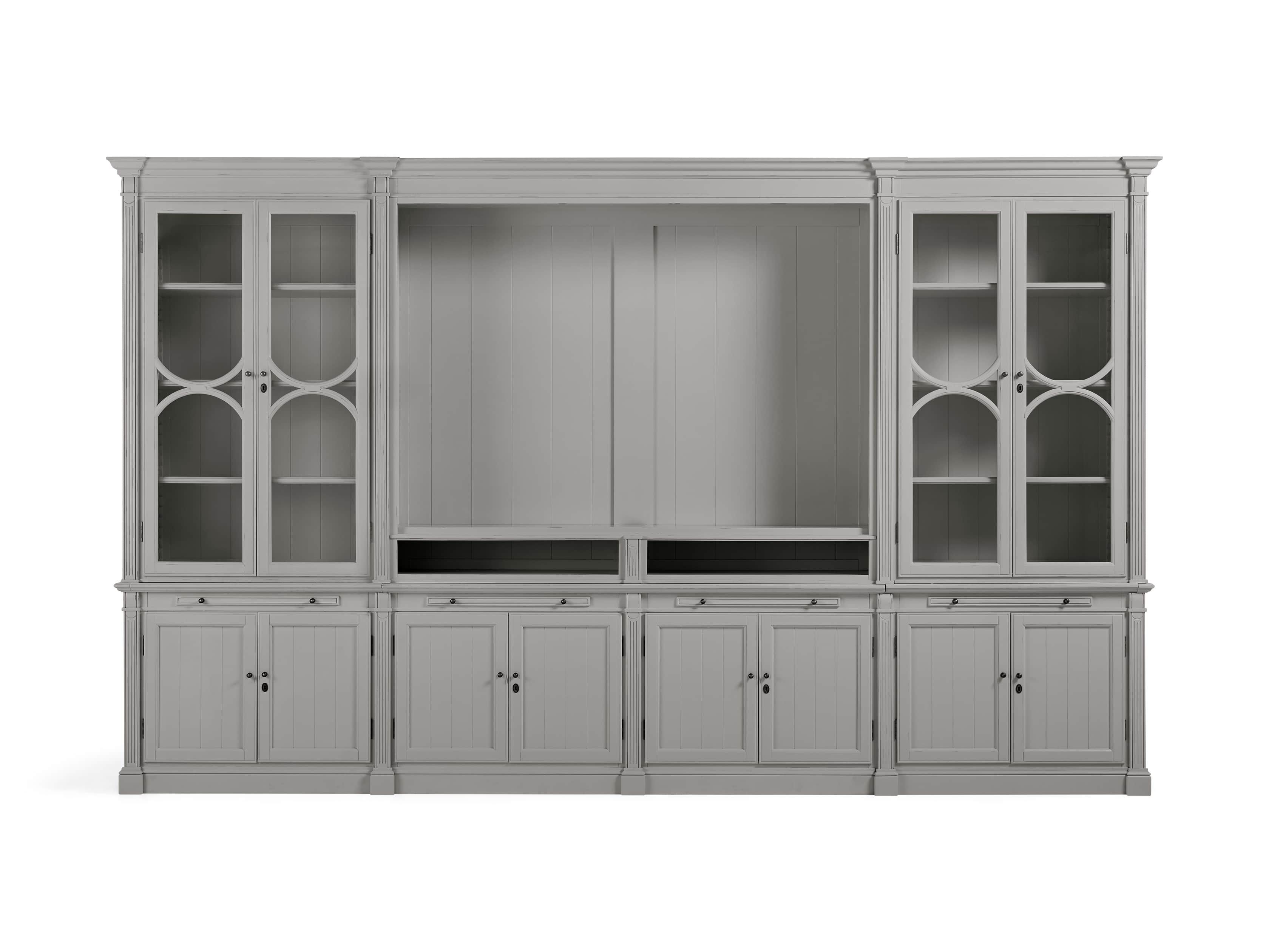 Athens Modular Media Cabinet with Double Display Cabinets in Stratus, slide 2 of 5