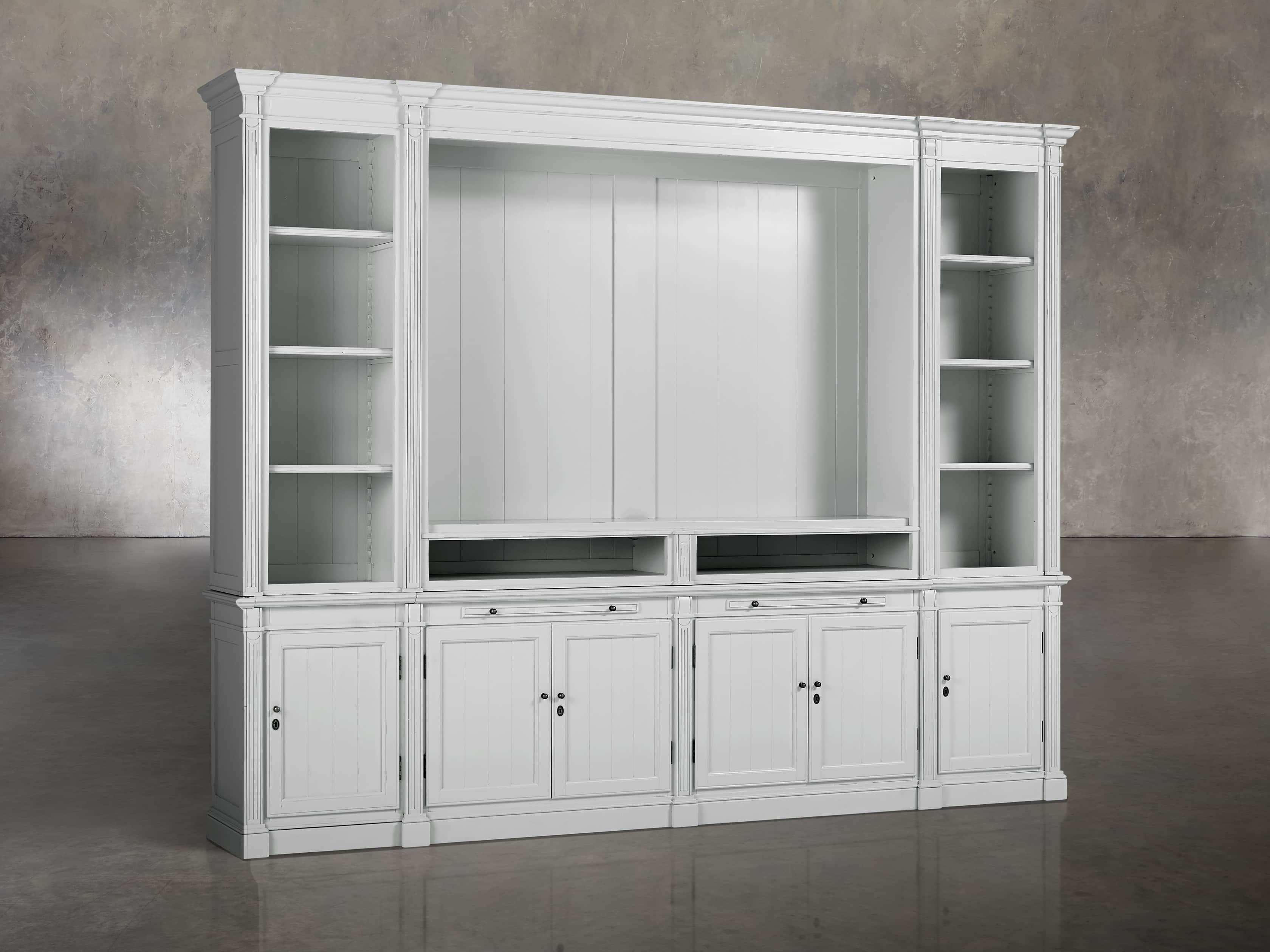 Athens Modular Media Cabinet With Double Narrow Bookcases in Nimbus, slide 2 of 6