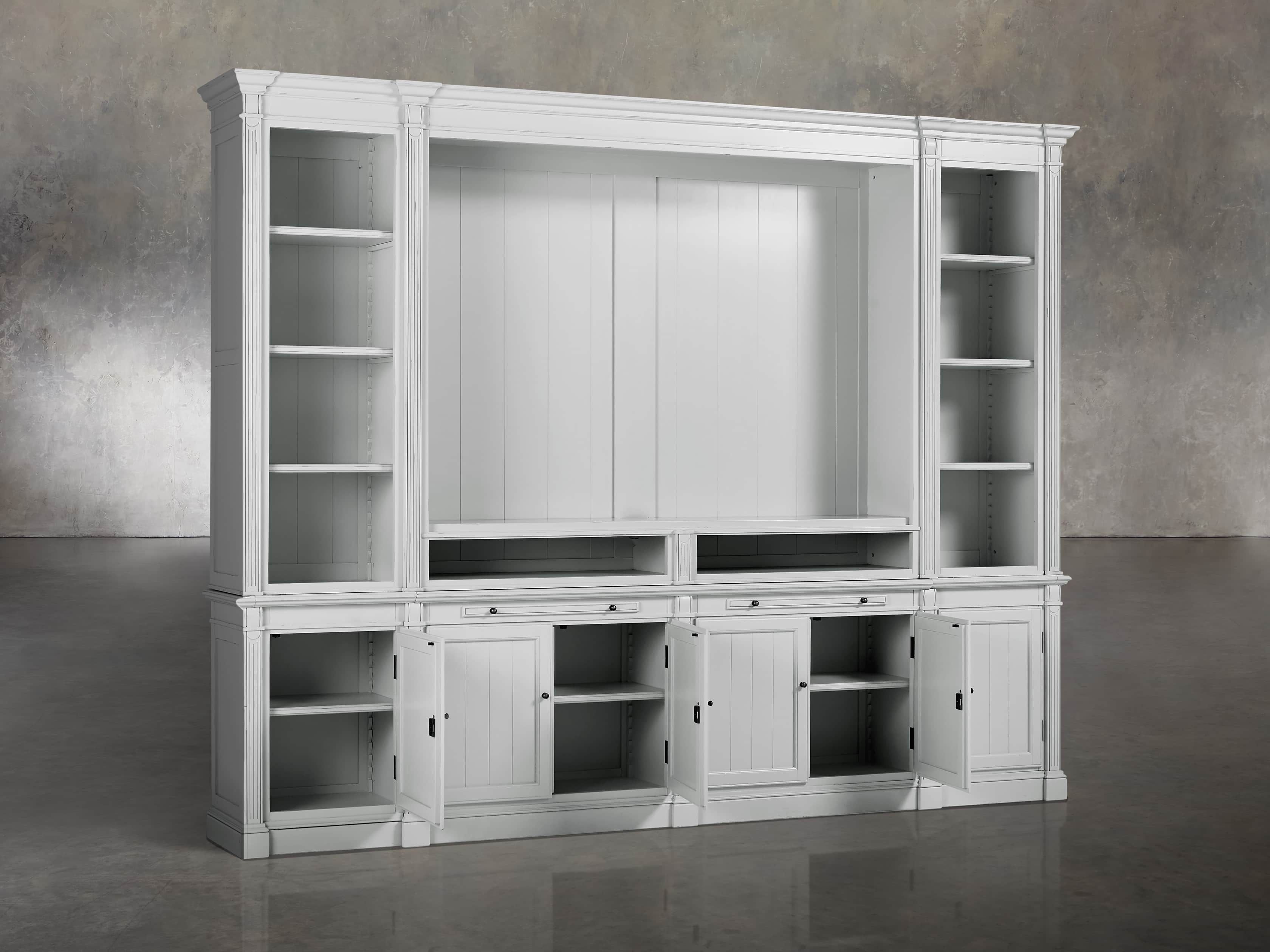 Athens Modular Media Cabinet With Double Narrow Bookcases in Nimbus, slide 3 of 6