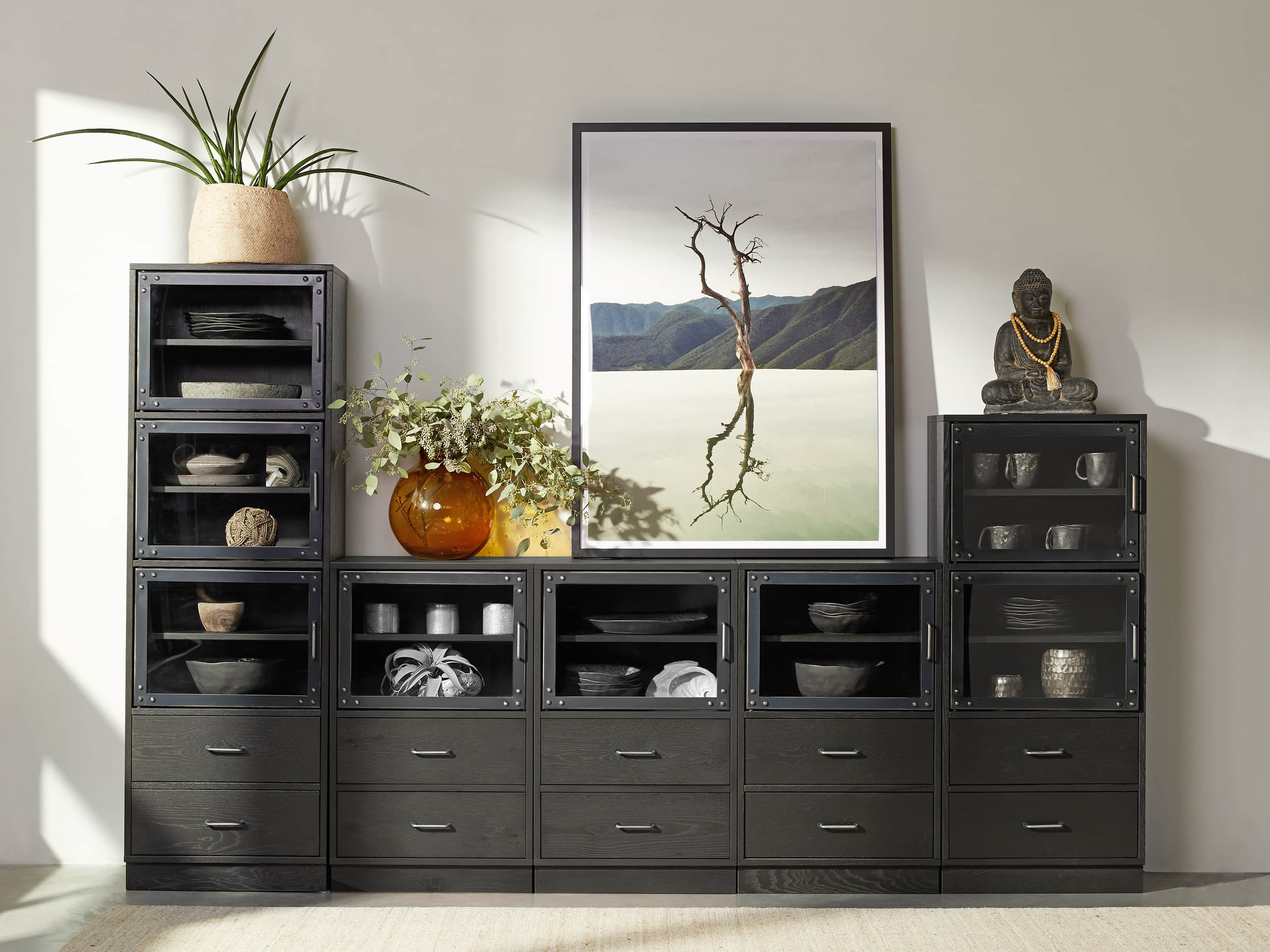 Curiosity Modular 3 Cubby Cabinet in Black, slide 6 of 8