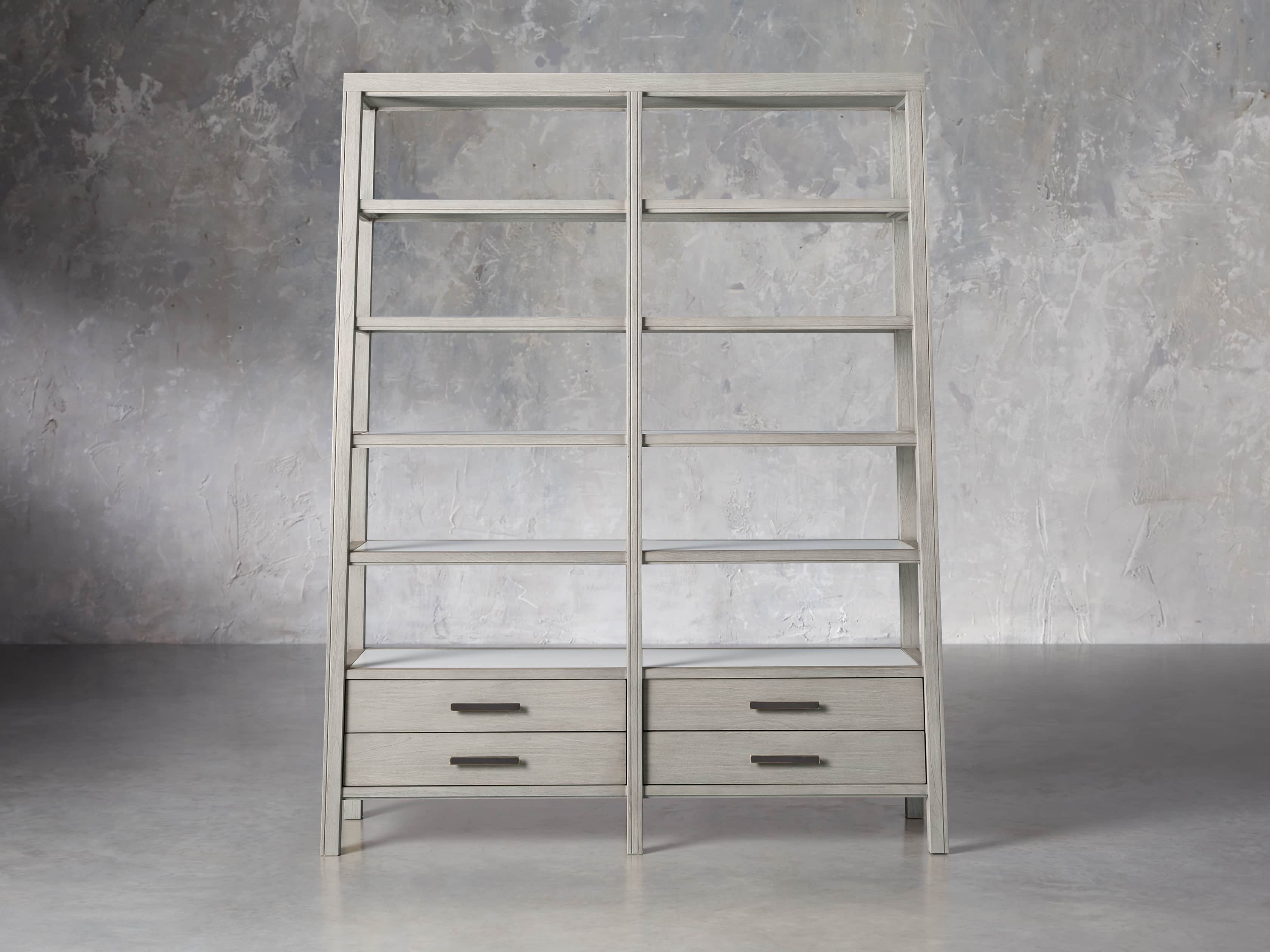 Euclid 64.25" Double Bookcase in Boulder Grey, slide 1 of 5