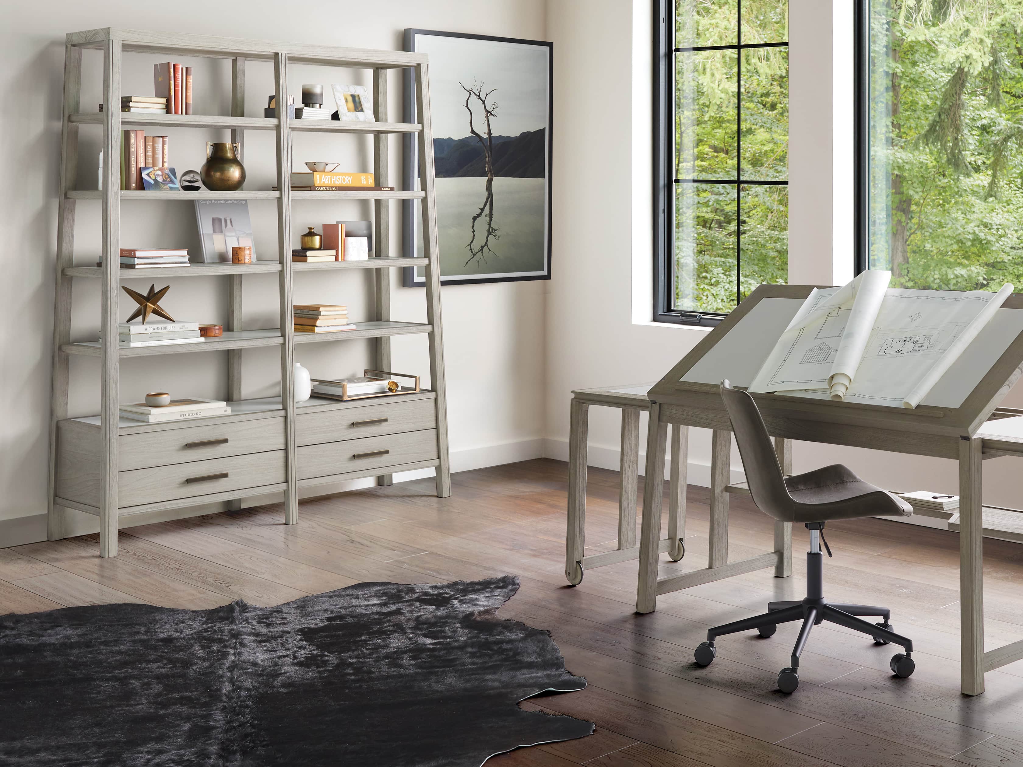 Euclid 64.25" Double Bookcase in Boulder Grey, slide 4 of 5
