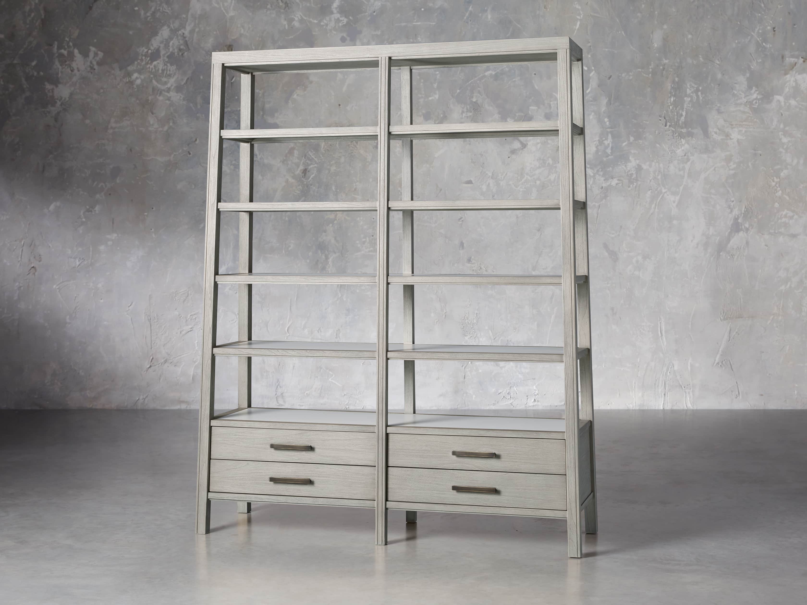 Euclid 64.25" Double Bookcase in Boulder Grey, slide 2 of 5