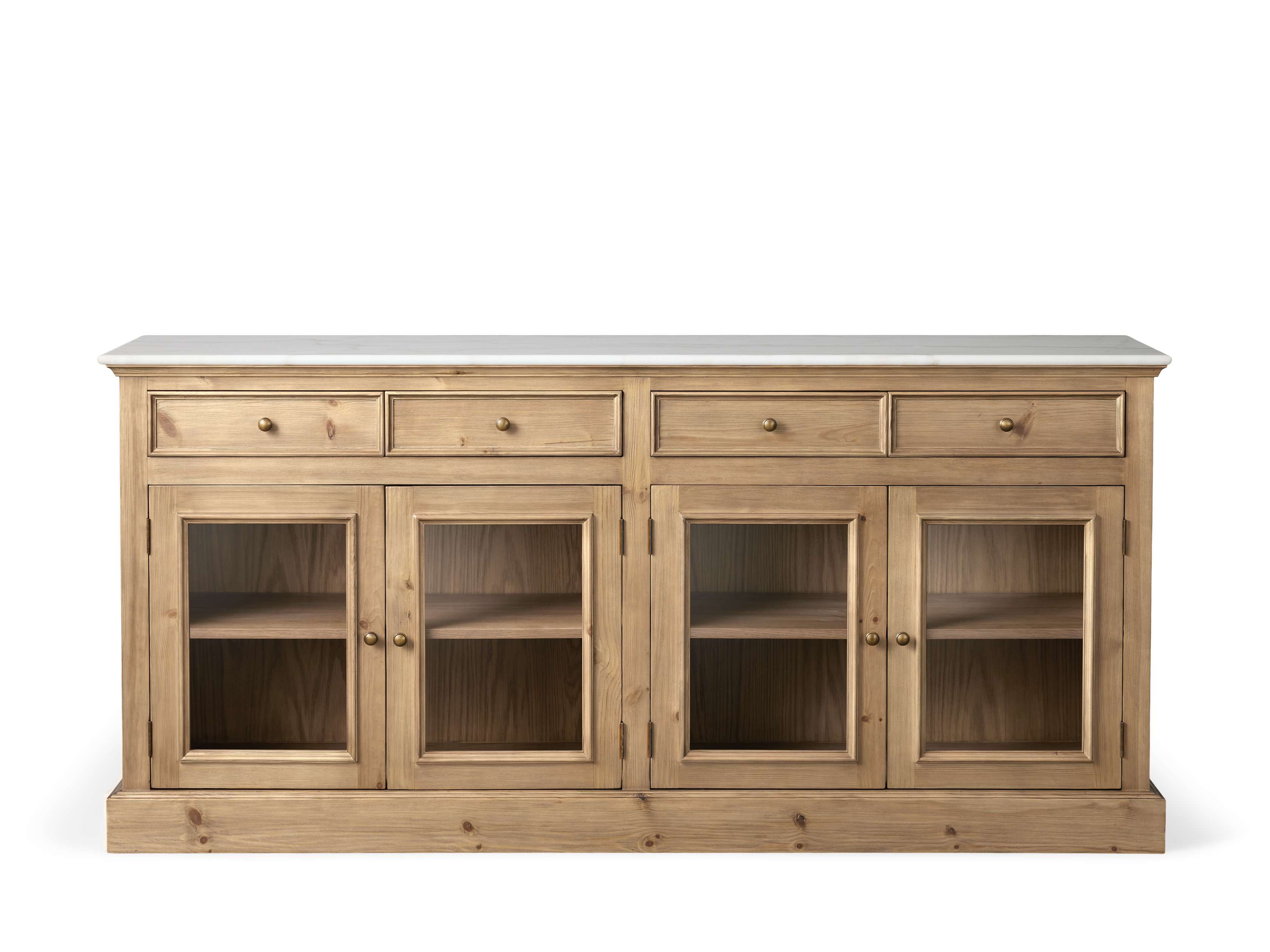 Arhaus Kensington 75" Honey Glass Door Buffet with White Marble The