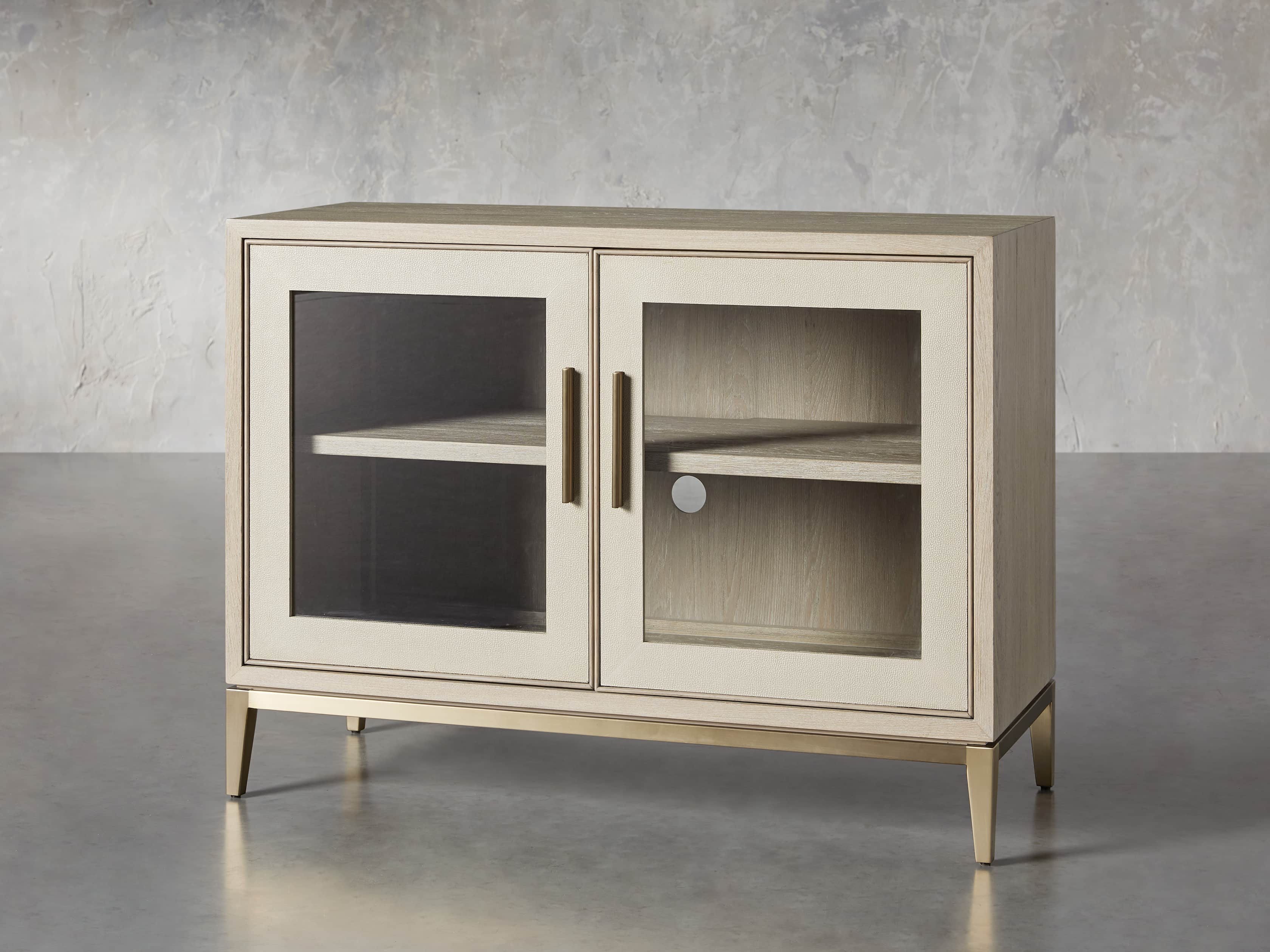 Malone 43" Two Door Cabinet with Glass Doors in Shagreen Bone, slide 2 of 8