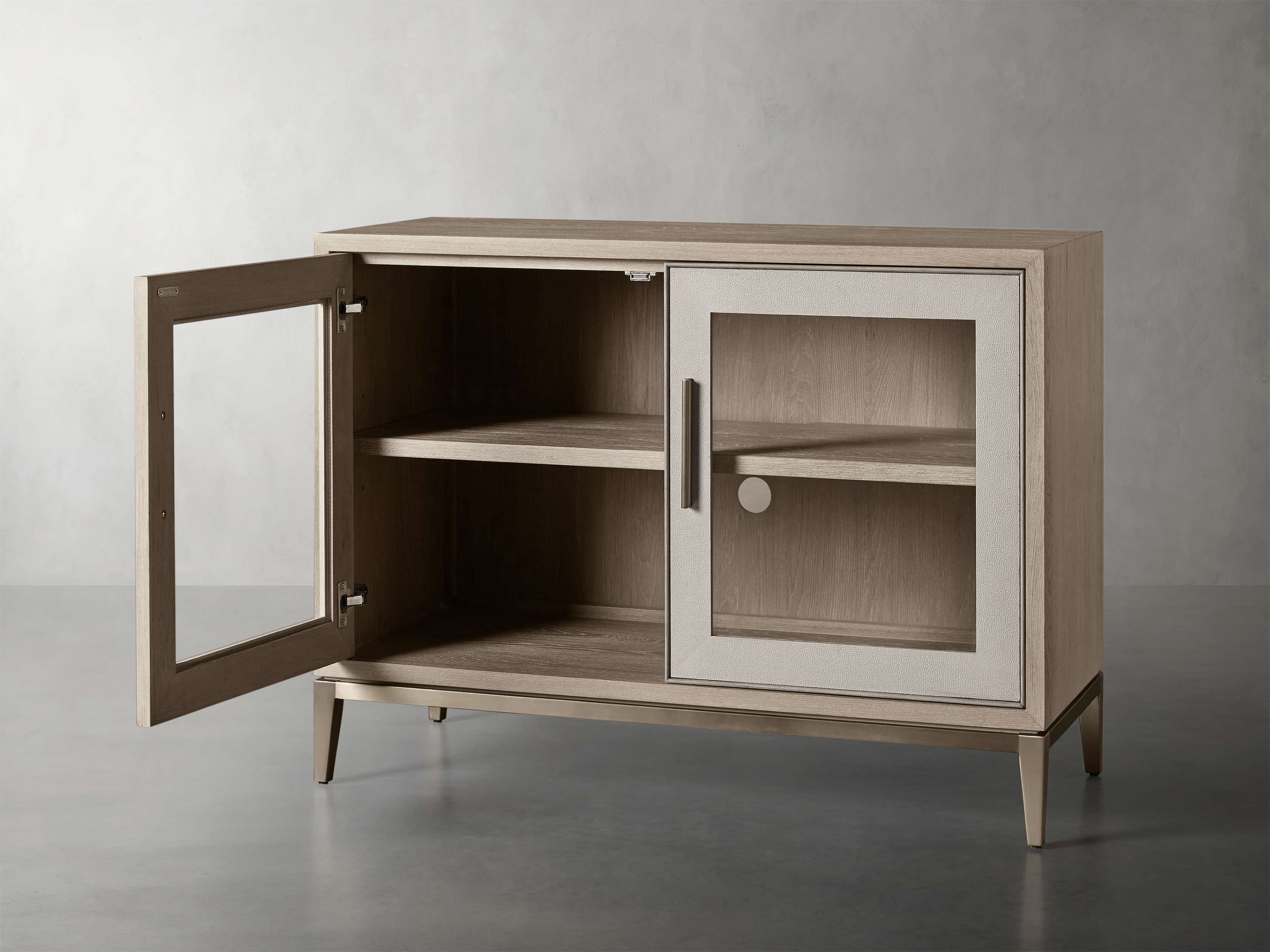 Malone 43" Two Door Cabinet with Glass Doors in Shagreen Bone, slide 3 of 8