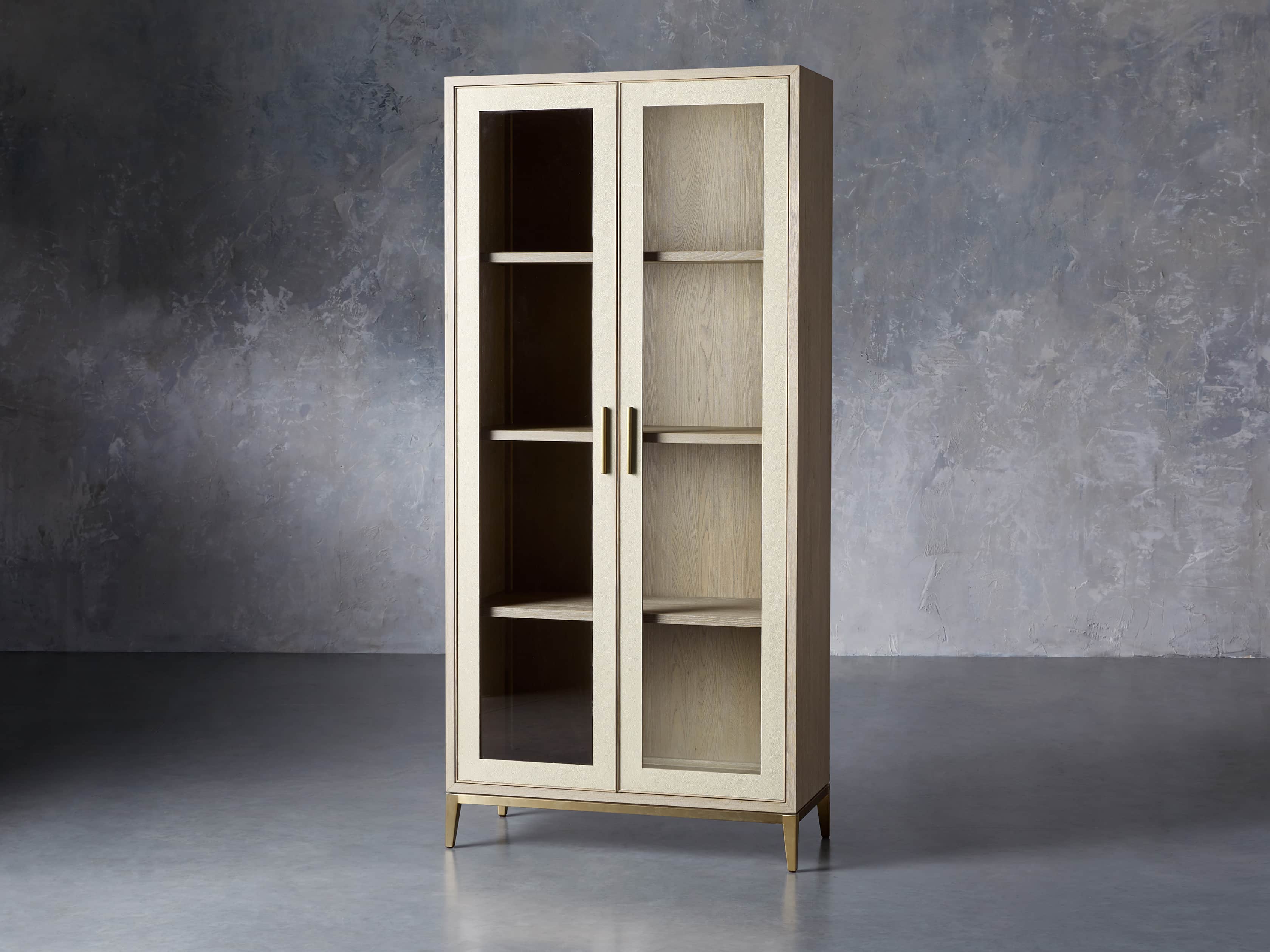 Malone 38" Display Cabinet with Glass Doors in Shagreen Bone, slide 2 of 8