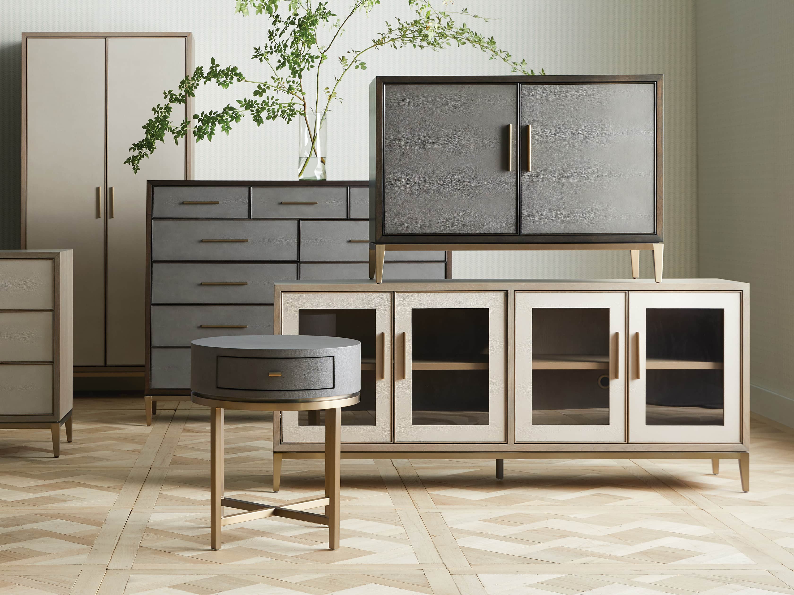 Malone 71" Media Console with Glass Doors in Shagreen Bone, slide 8 of 10