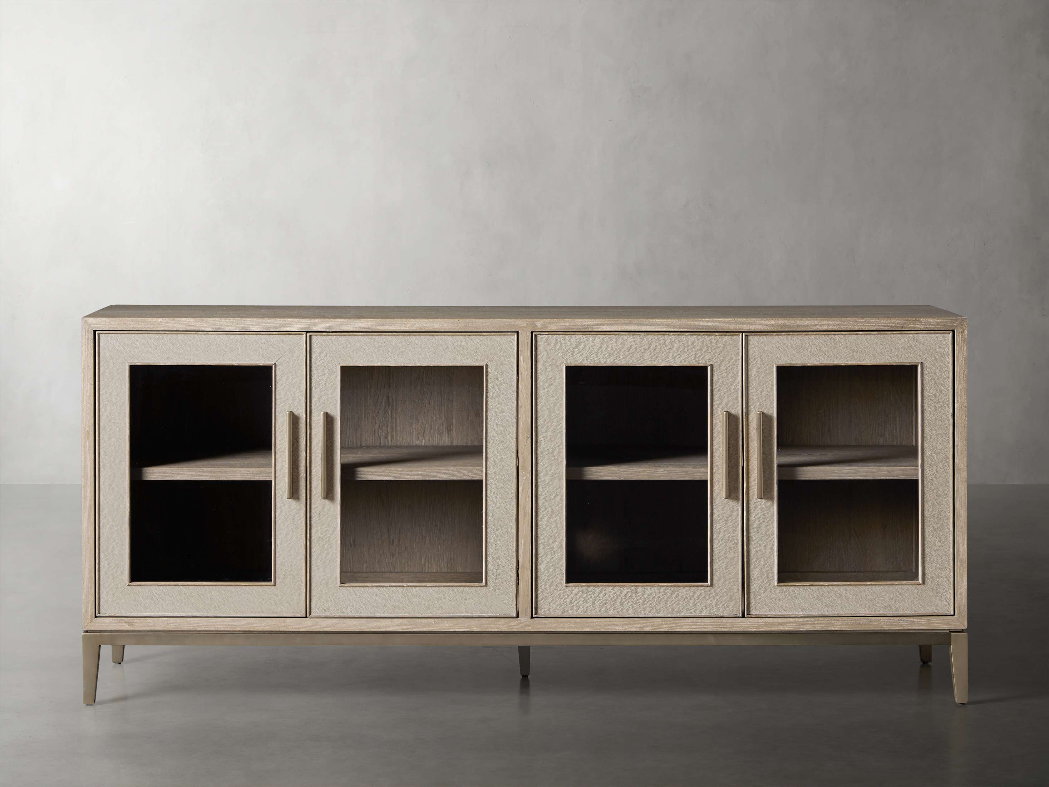 Malone 71" Media Console with Glass Doors in Shagreen Bone, slide 1 of 10