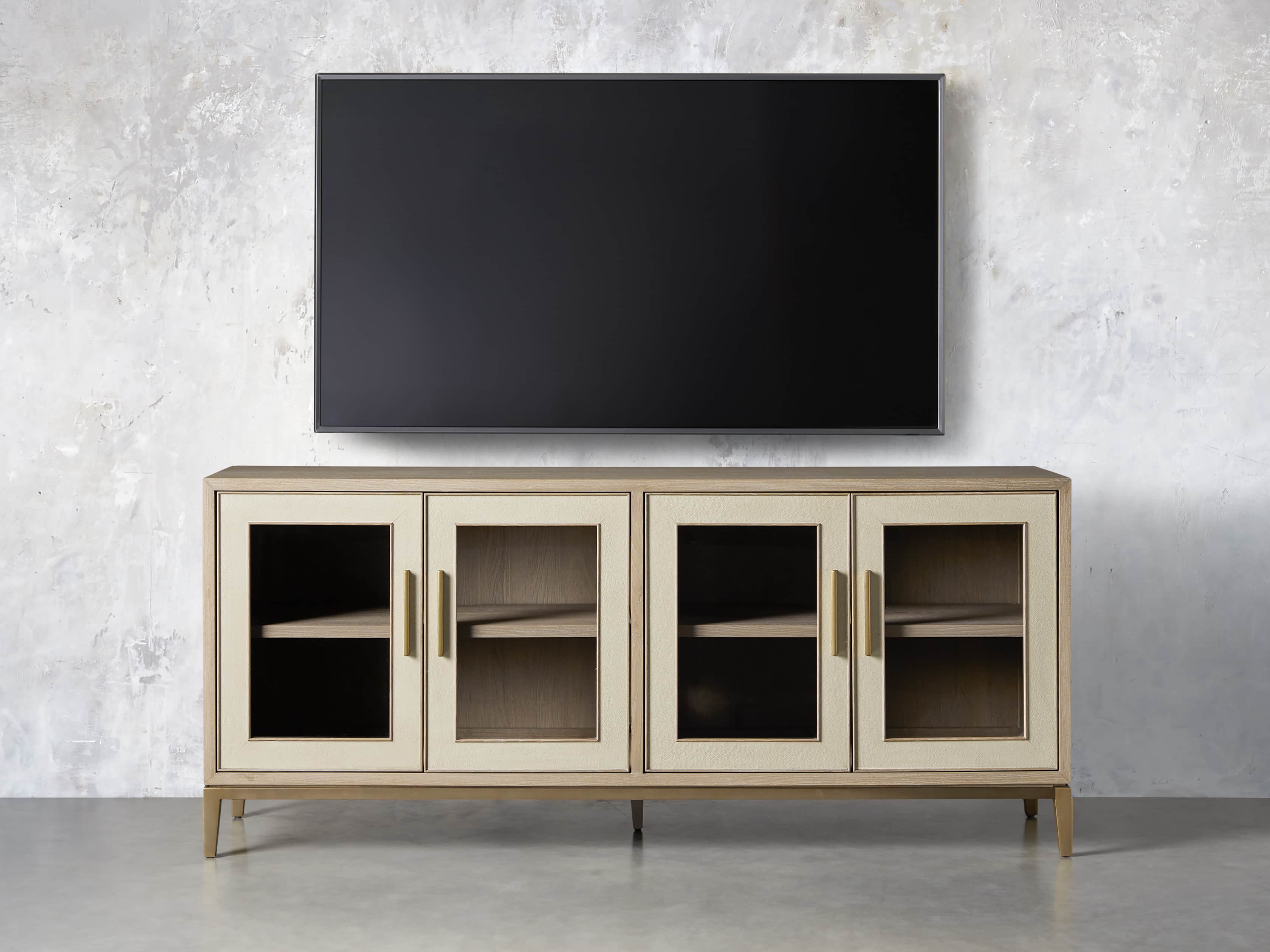 Malone 71" Media Console with Glass Doors in Shagreen Bone, slide 5 of 10
