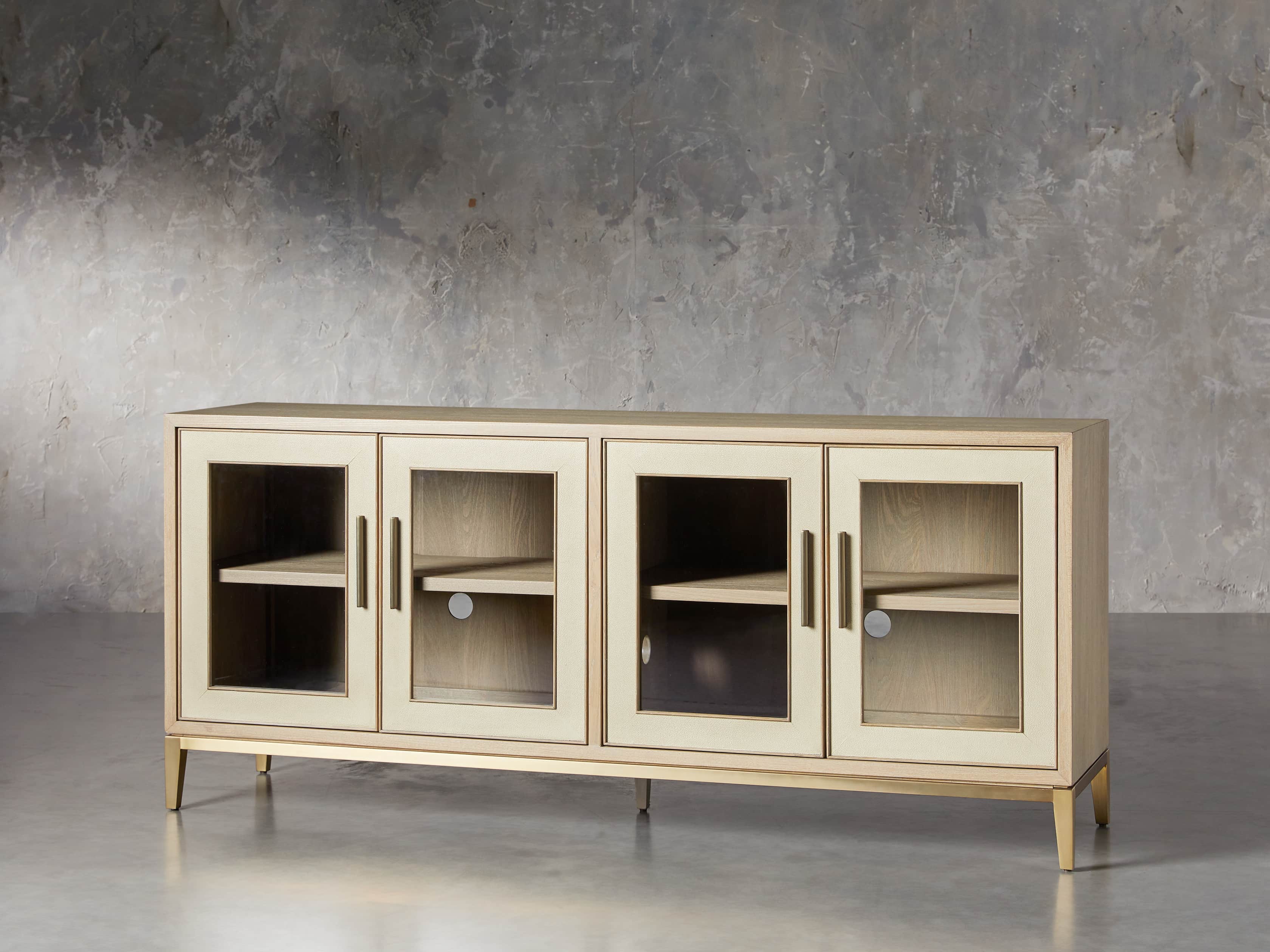 Malone 71" Media Console with Glass Doors in Shagreen Bone, slide 2 of 10